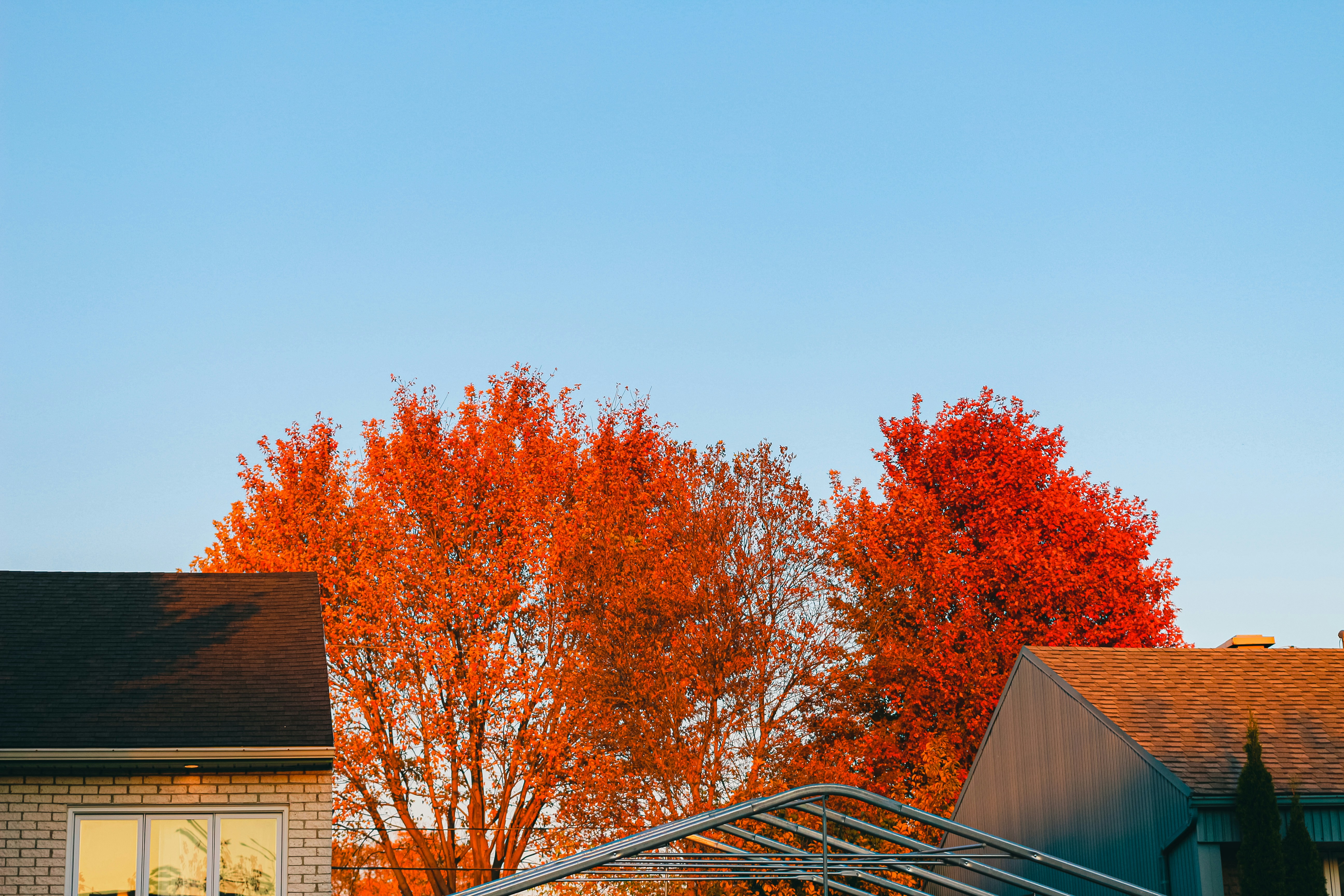 A house with a large metal structure in front of it