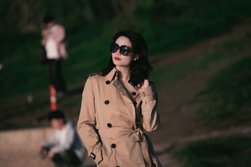Elegant trench coat phone call