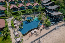 A bird's eye view of a resort on the beach