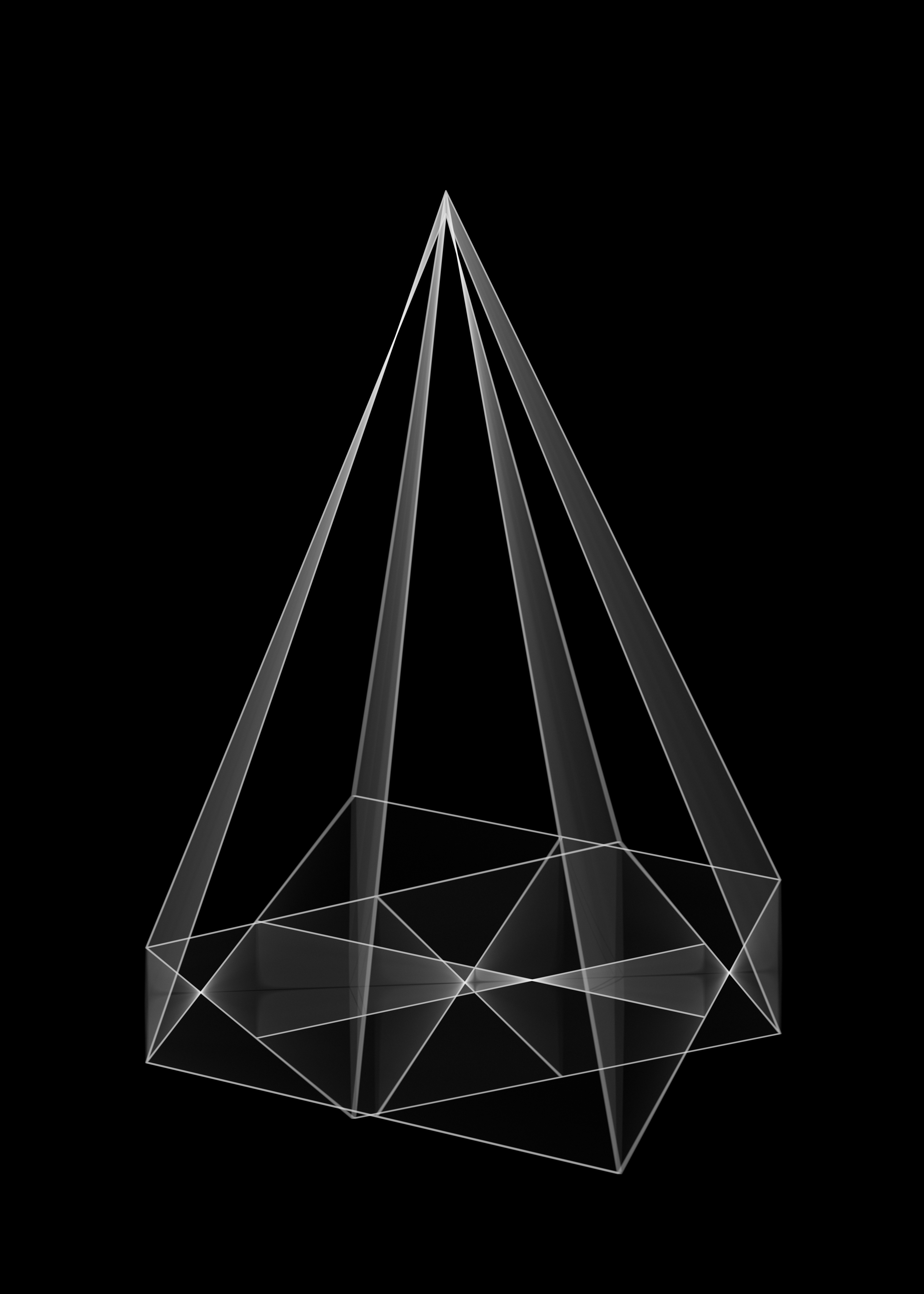 A black and white photo of a geometric object