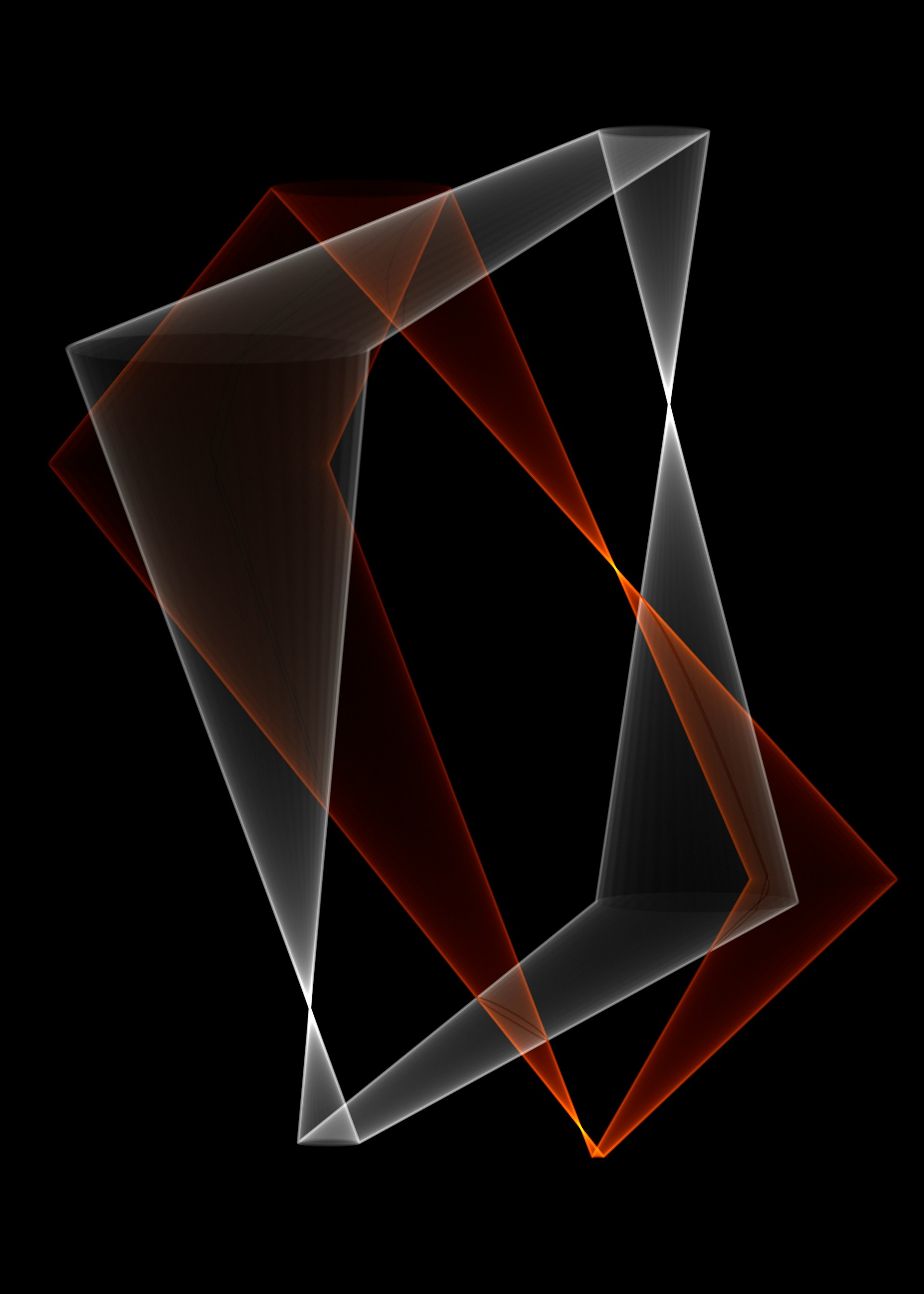 A black background with red and white shapes