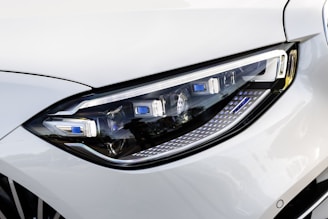 A close up of a car's headlight