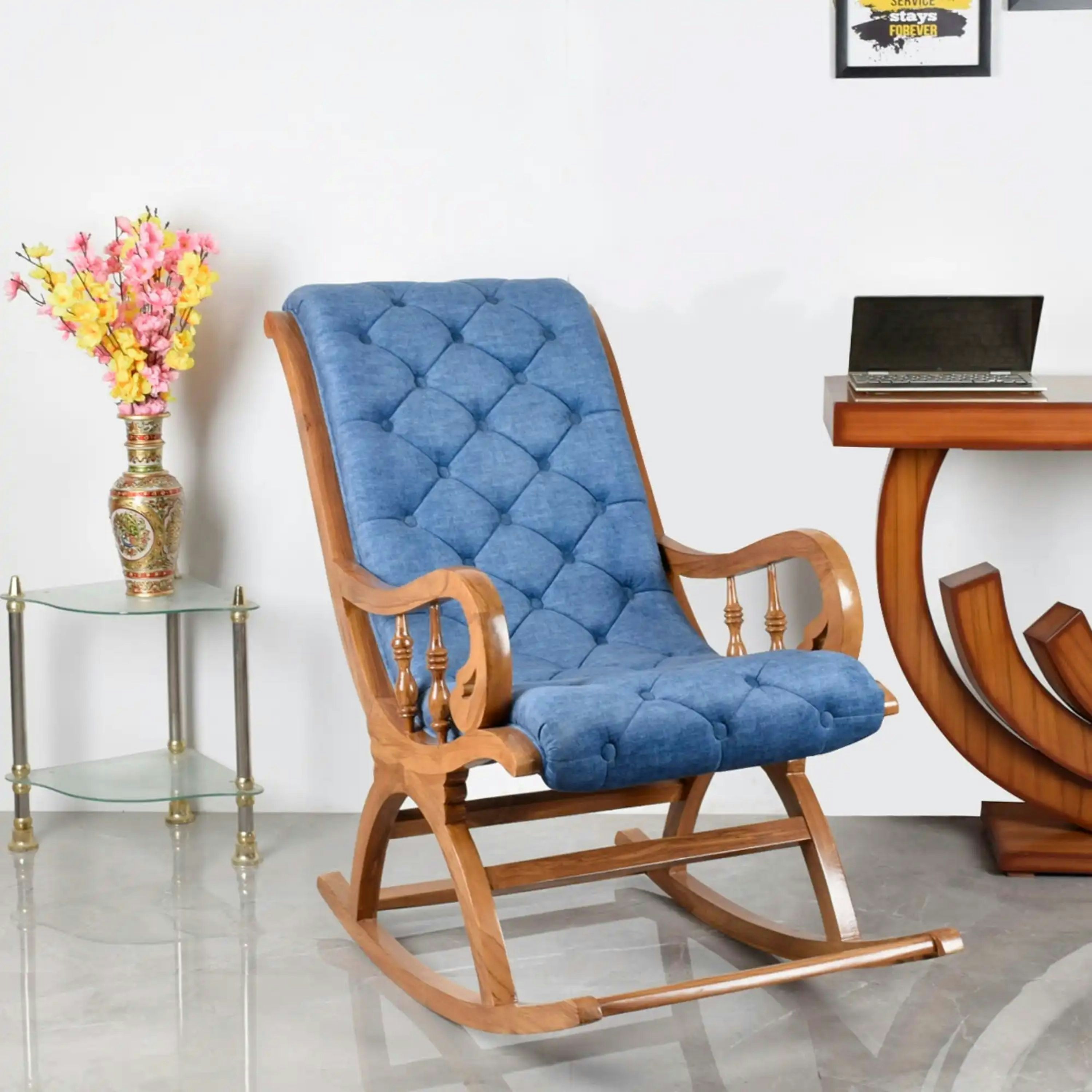 A modern rocking chair in a stylish living room.
