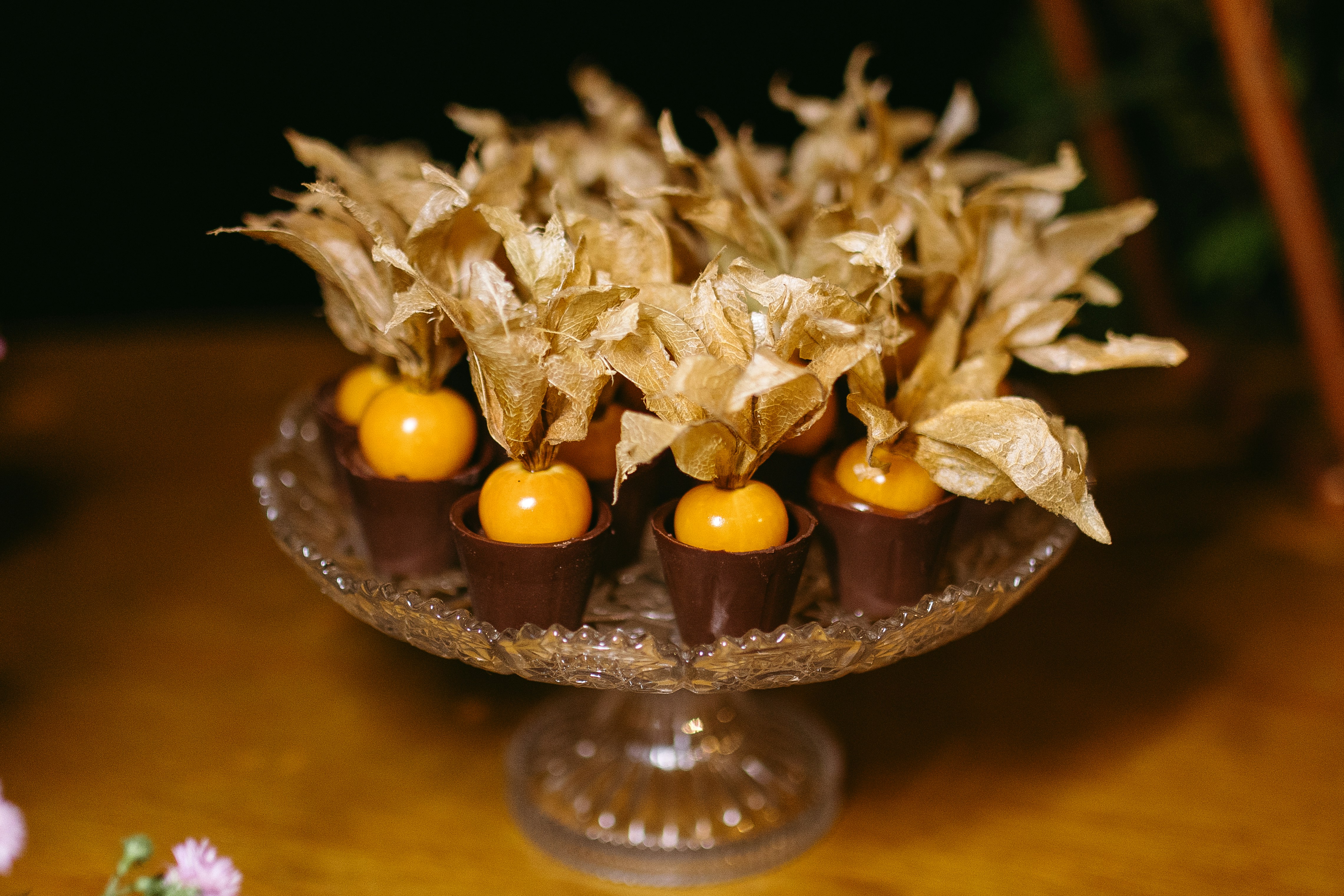 Small glass dish with desserts
