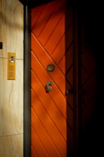 A door with a sign on it in a room