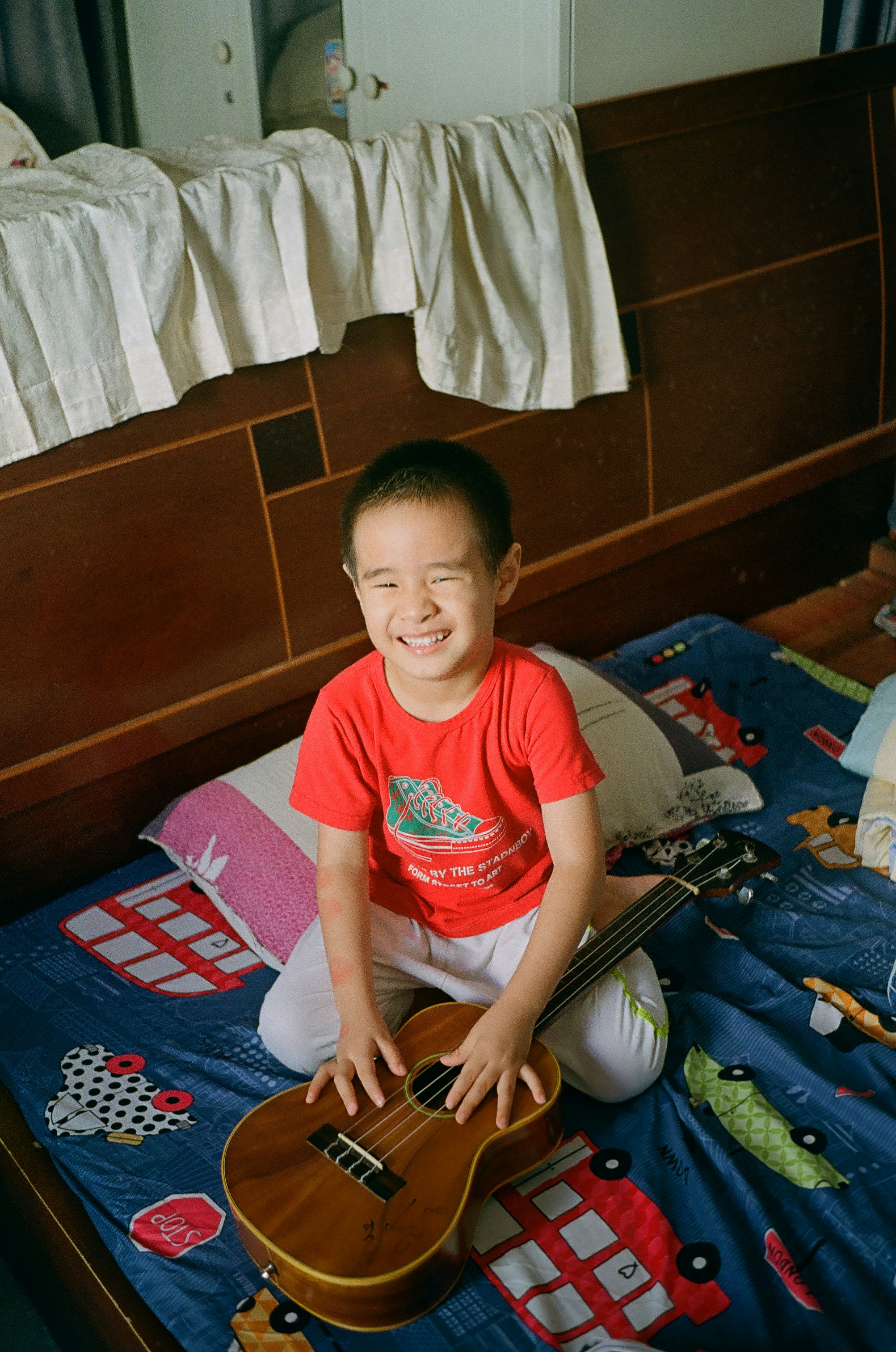 Child studying happily