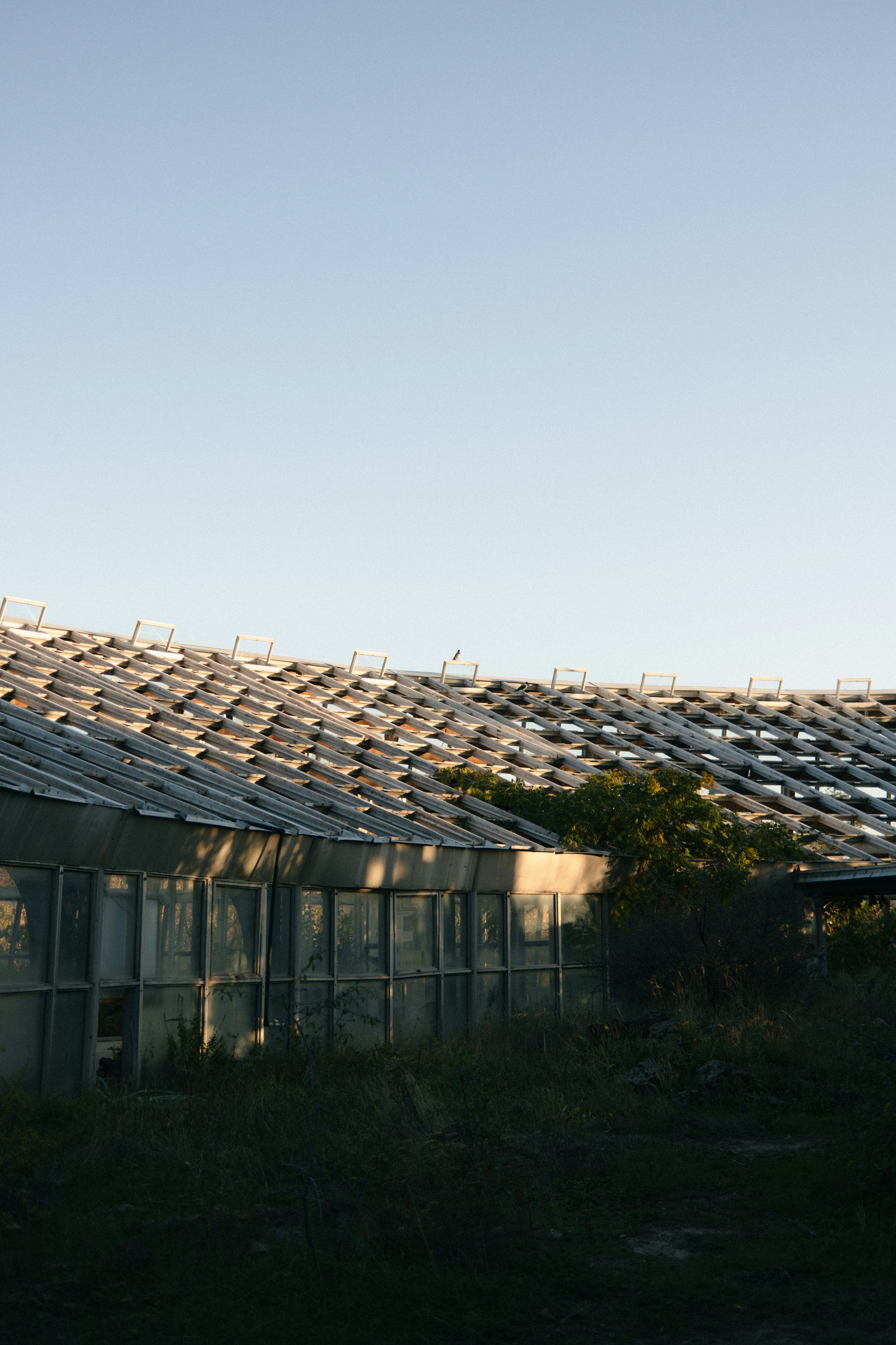 A building with a roof made of glass