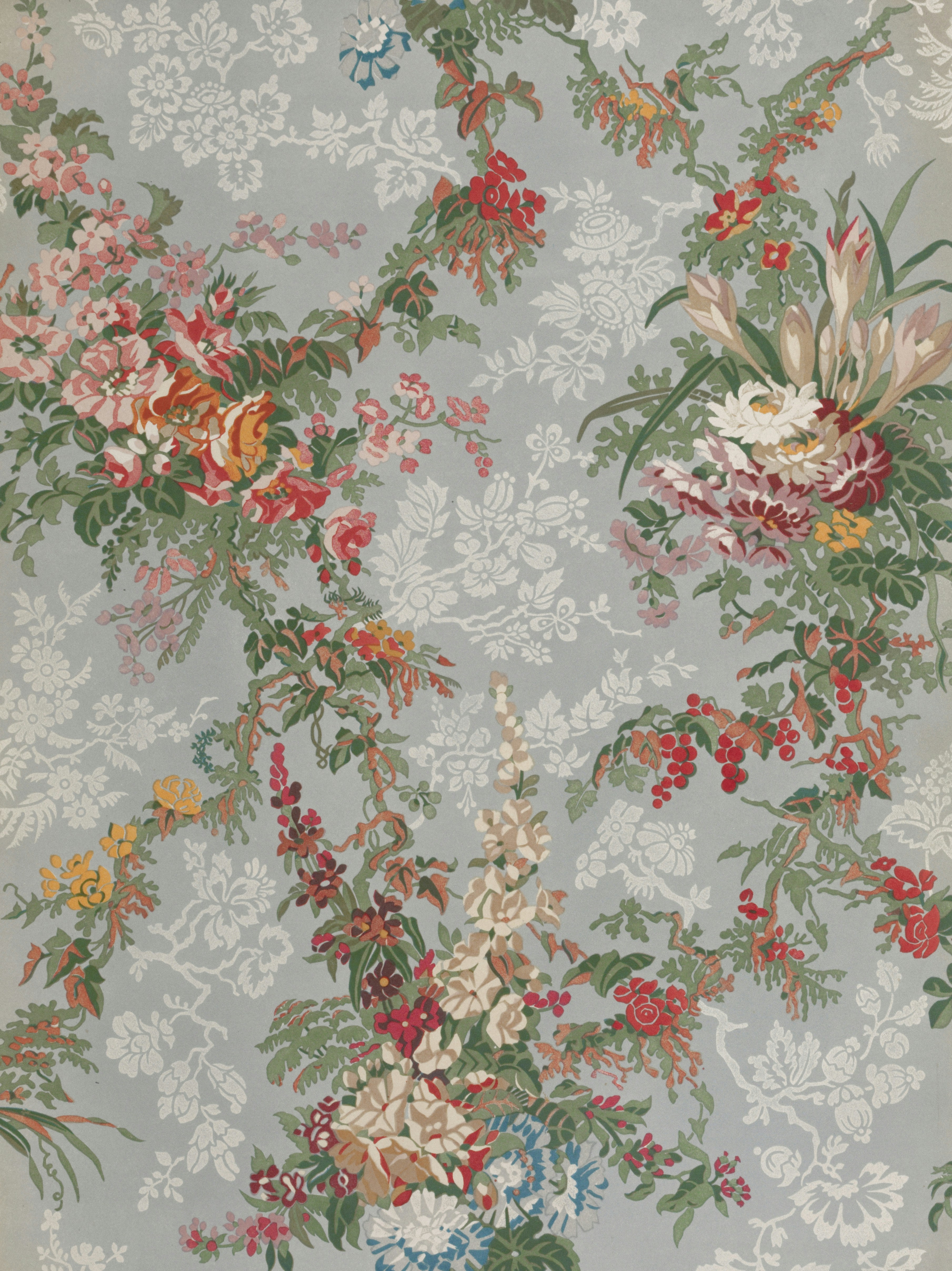 A floral wallpaper with many flowers on it