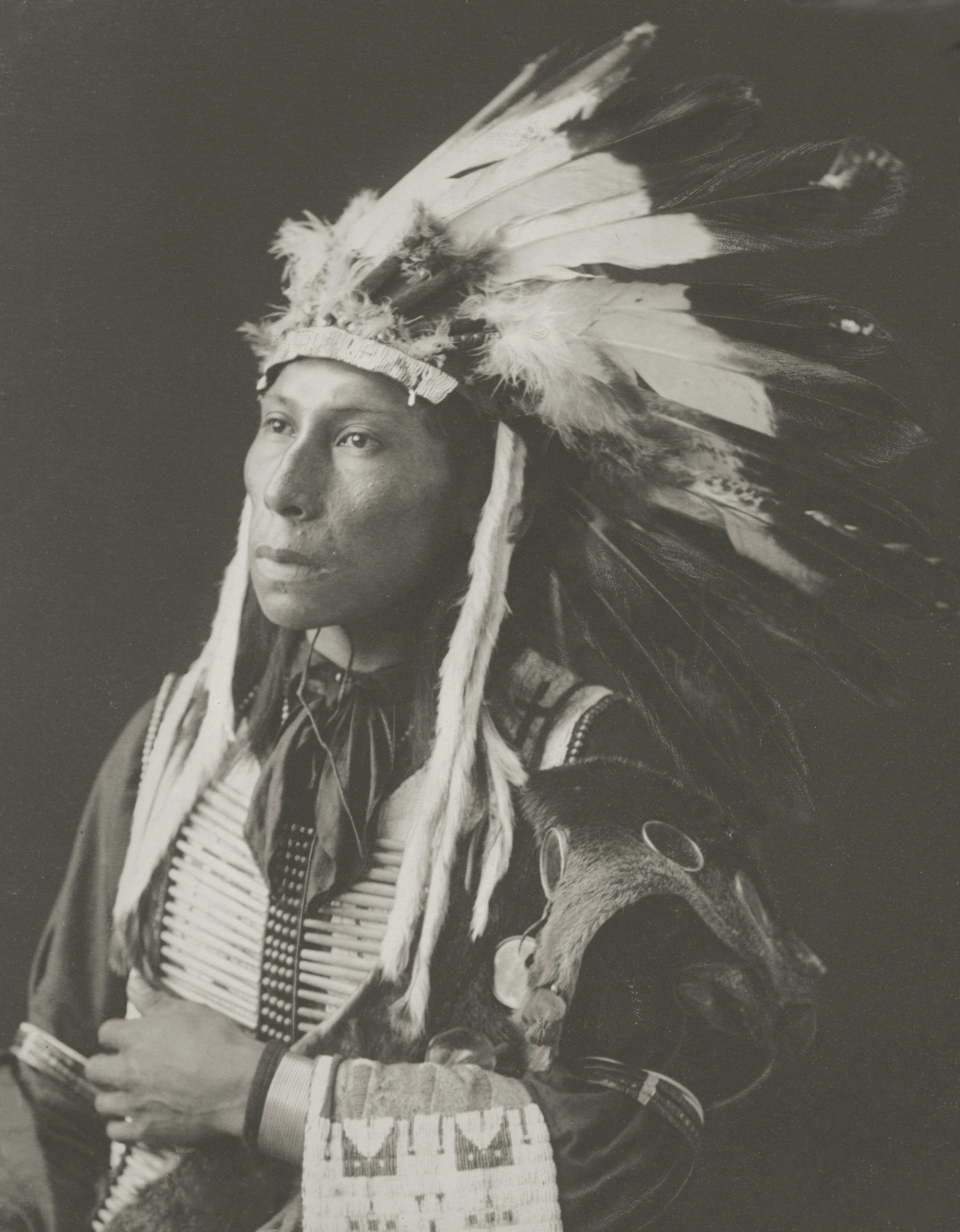 Native american man in traditional headdress and clothing