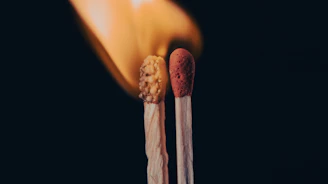 A close up of two matches on a black background