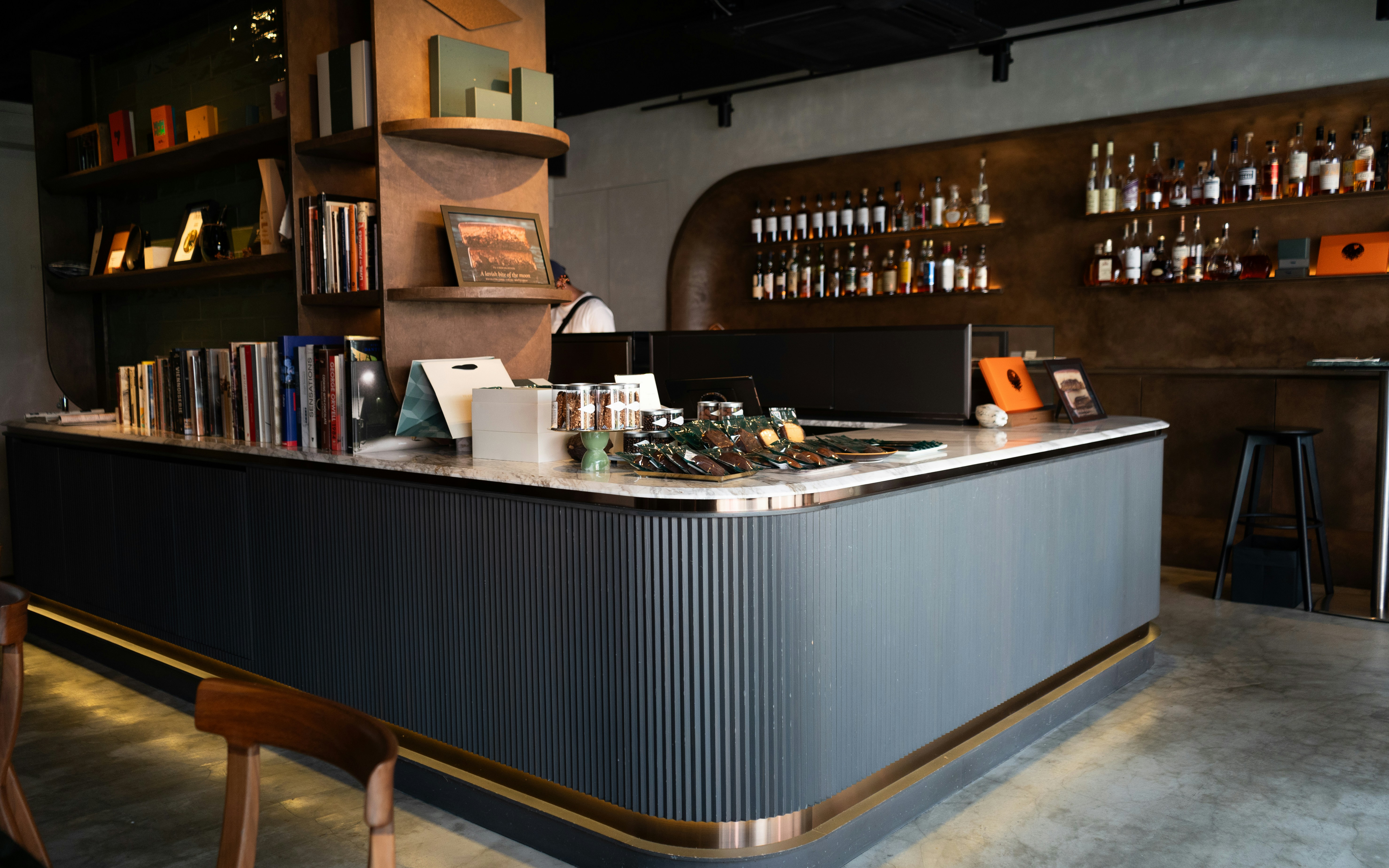 Bar with bottle shelves