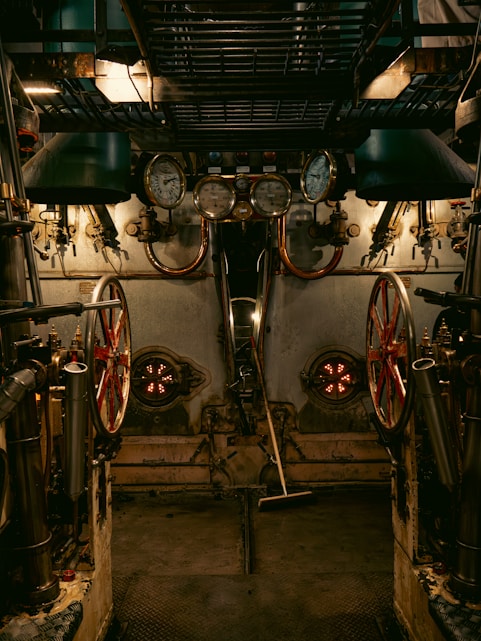 A view of the inside of a steam engine