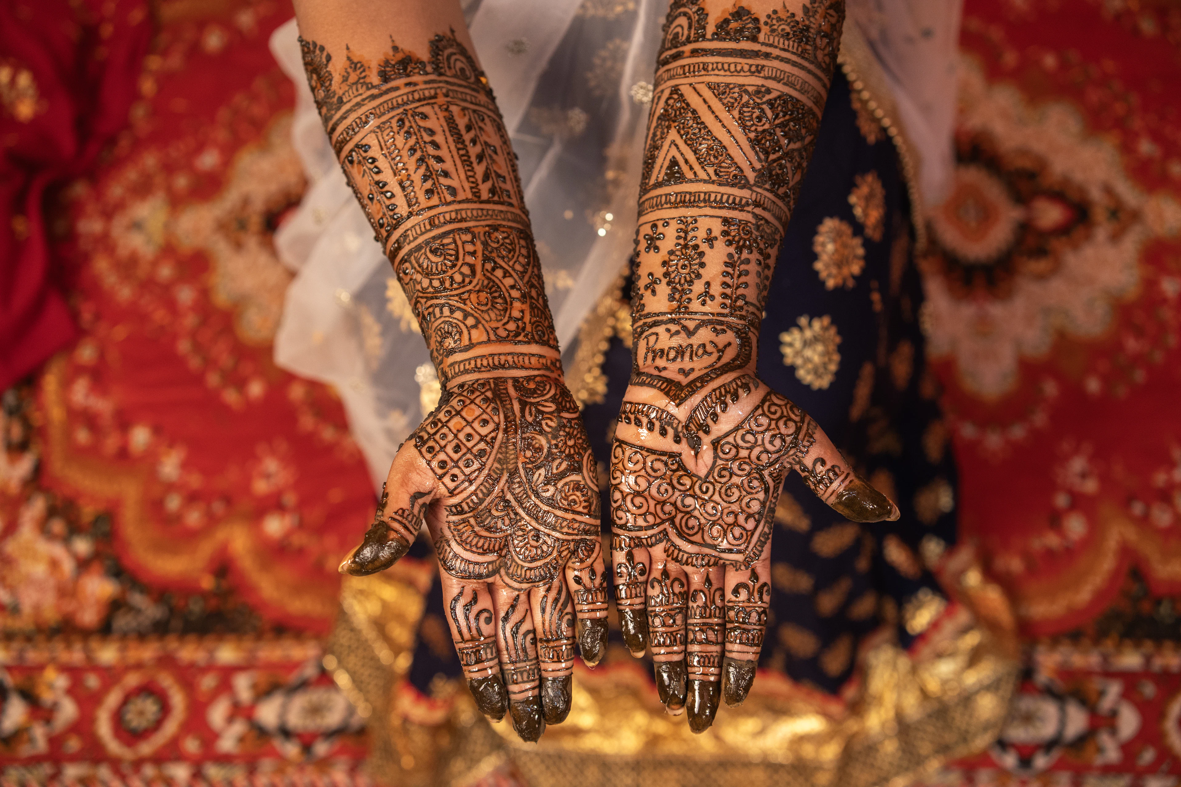 Close detail of bridal henna