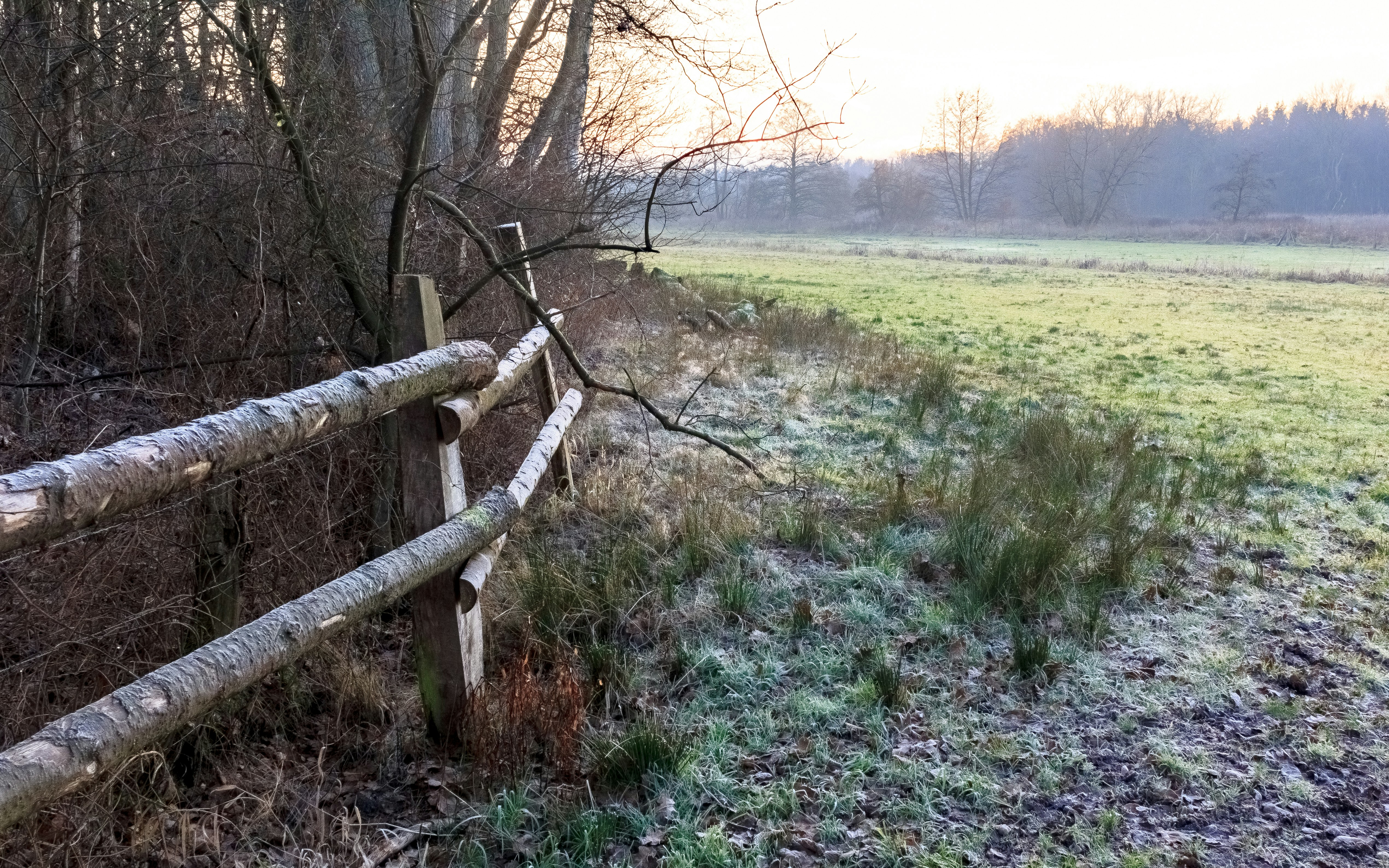 A wooden fence in the middle of a field