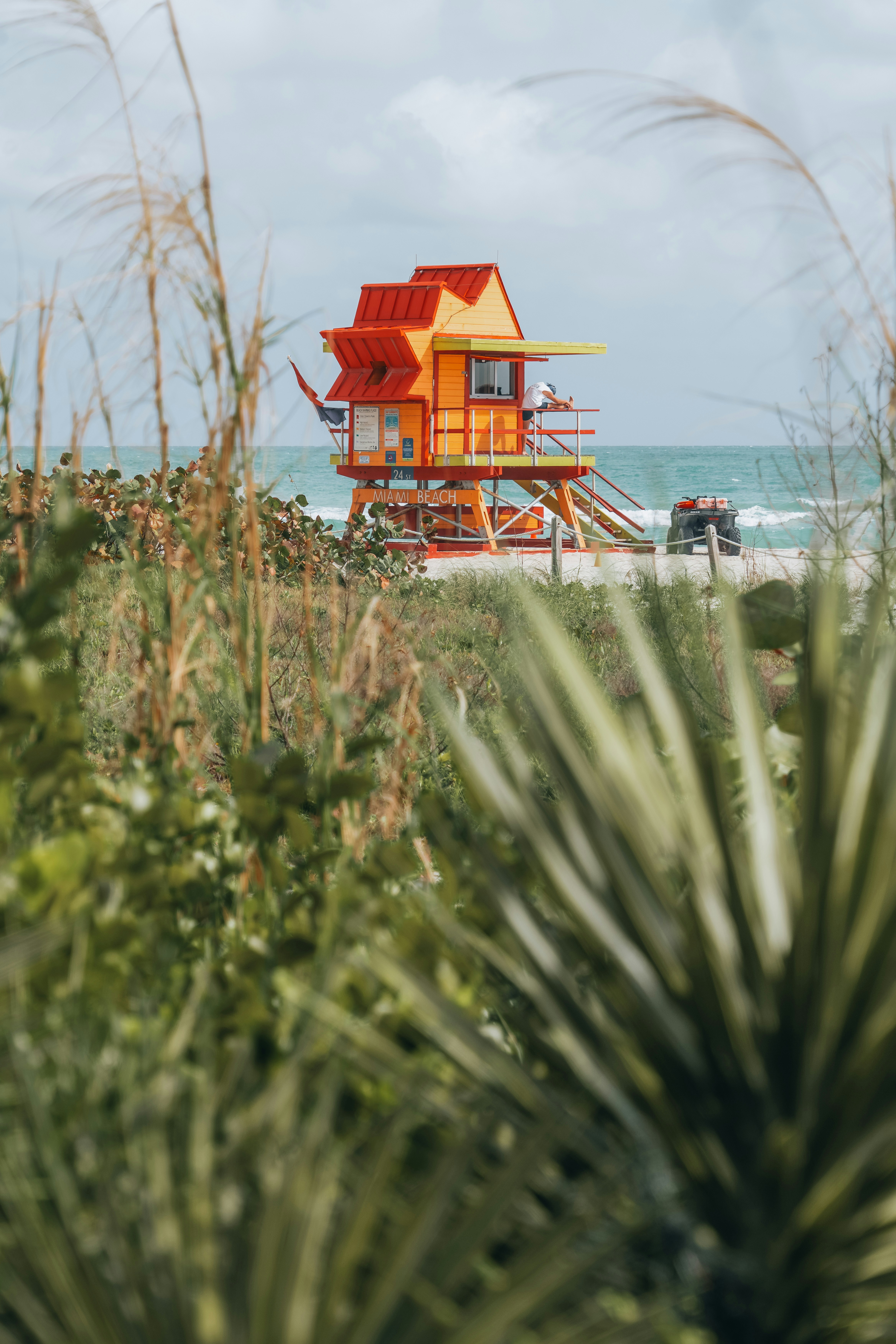 A lifeguard station on the beach with a life guard
