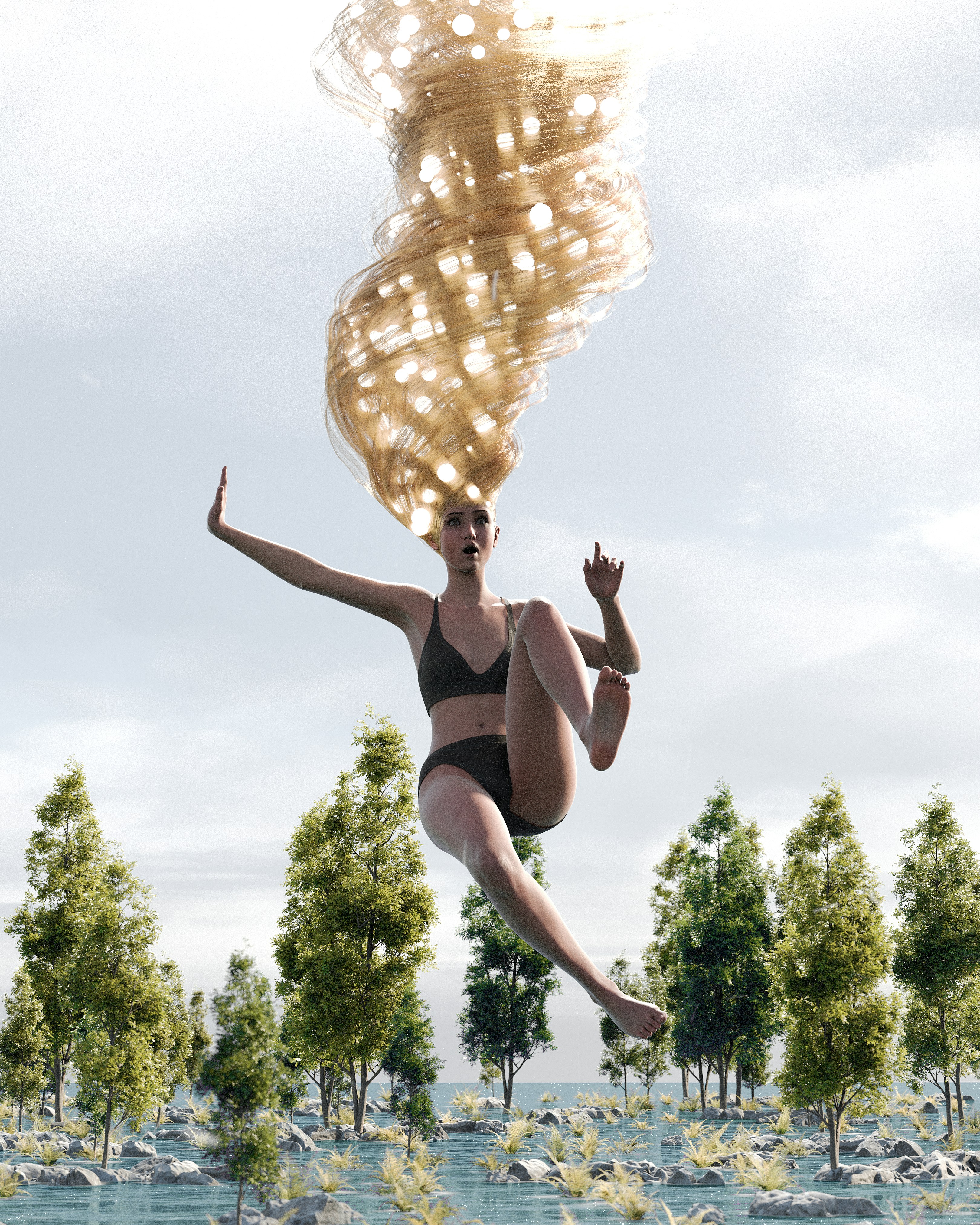 A woman in a bikini jumping in the air
