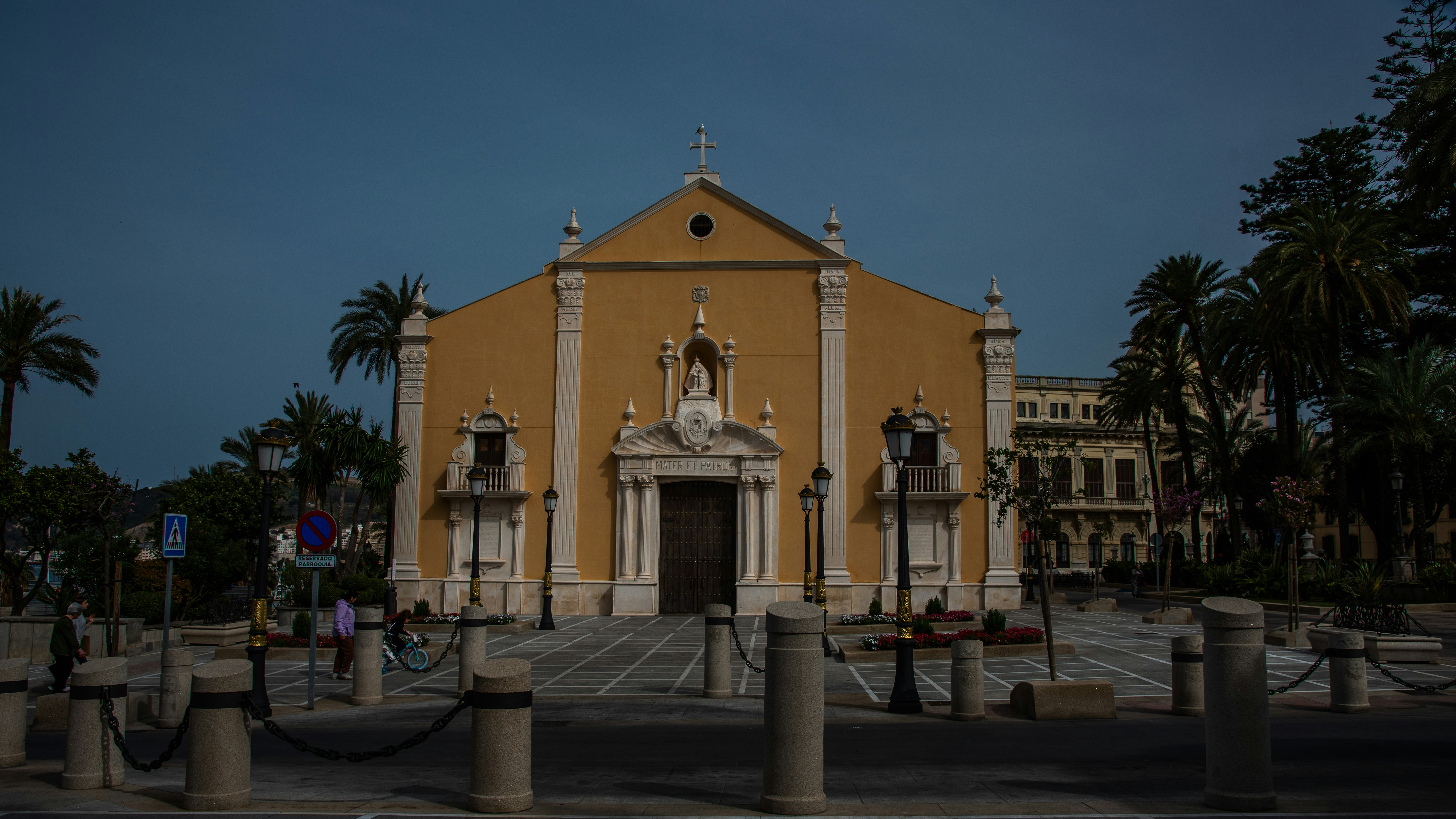 A church with a clock on the front of it