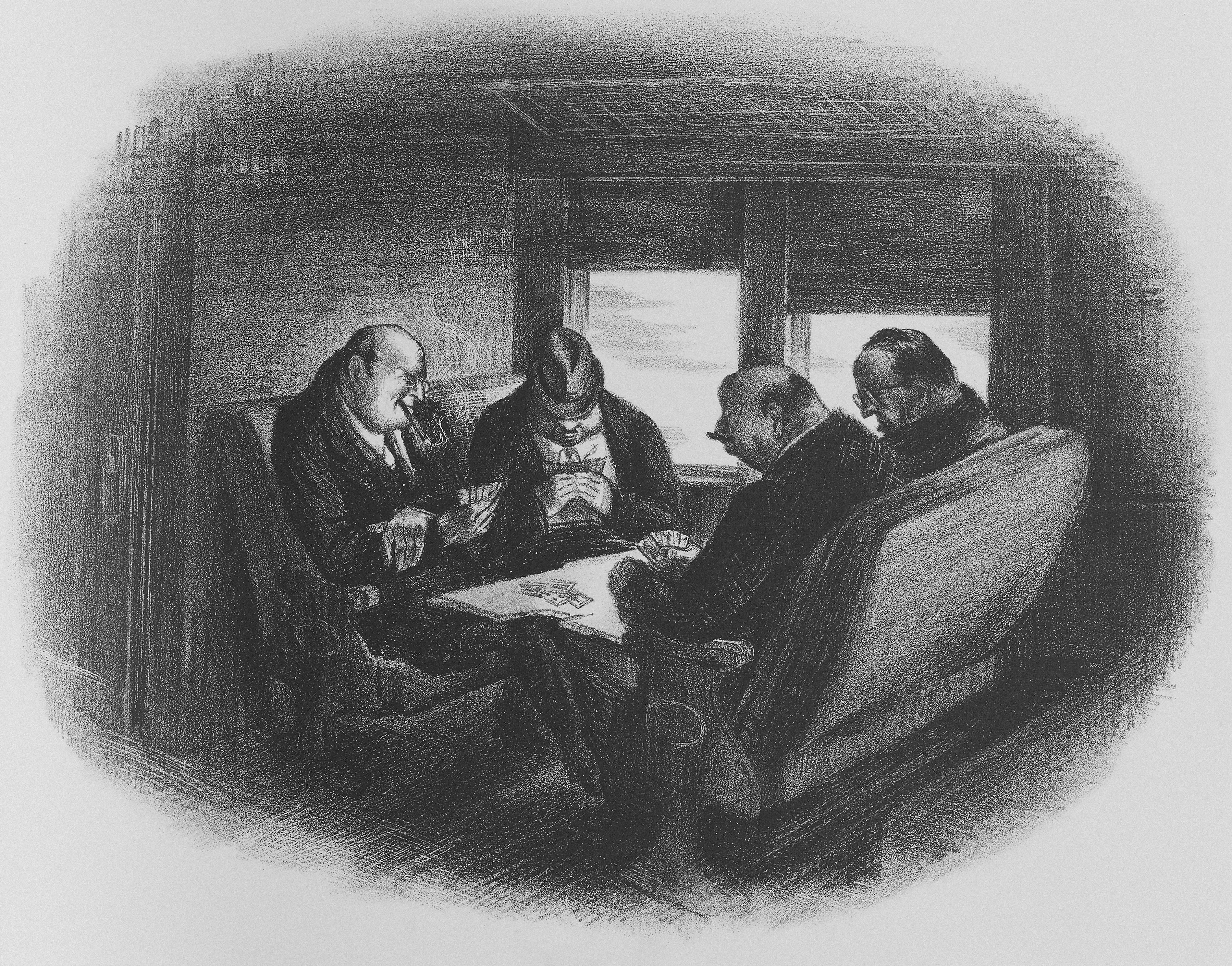 Cuatro hombres con traje se reunieron alrededor de una mesa