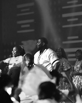 A black and white photo of a group of people