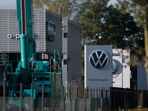 A volkswagen plant is shown in front of a building