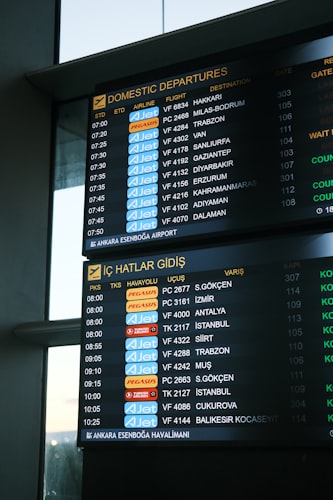 Painel eletrônico de chegadas e partidas de voos no aeroporto