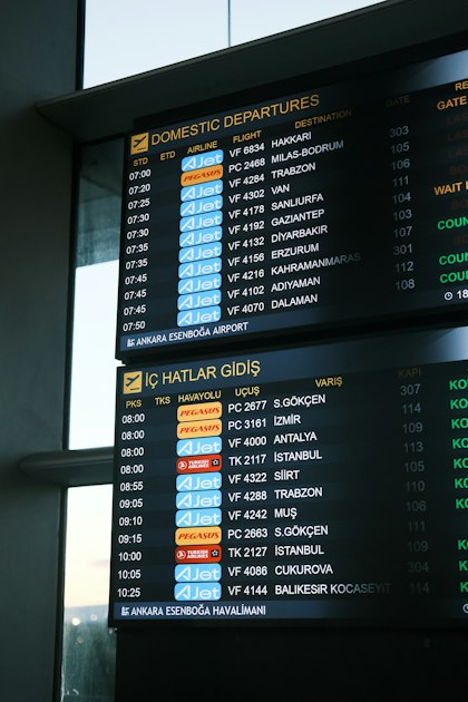 Painel eletrônico de chegadas e partidas de voos no aeroporto