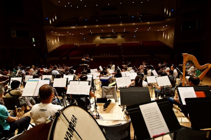 A large orchestra with lots of musical instruments