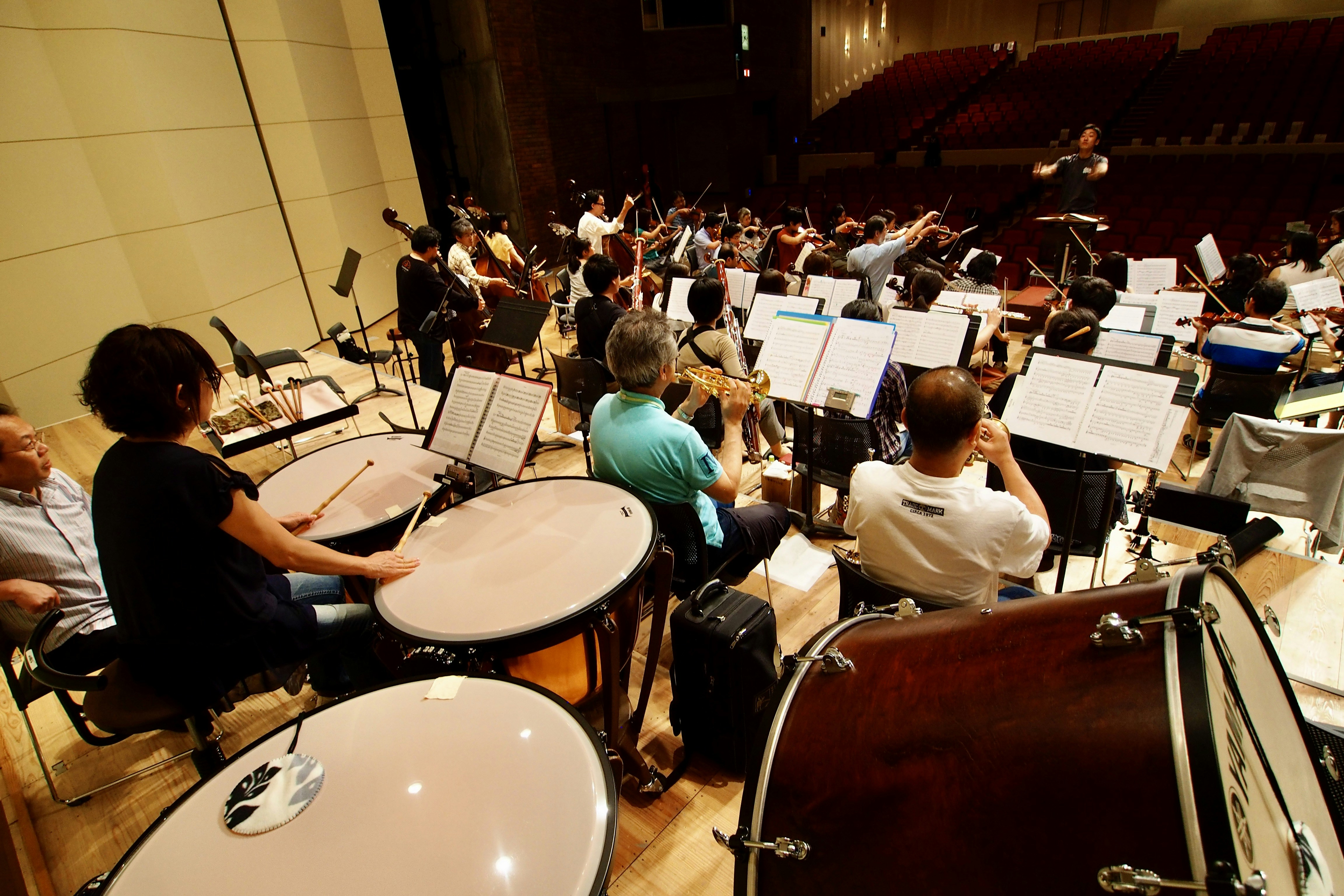 A group of people sitting in front of musical instruments