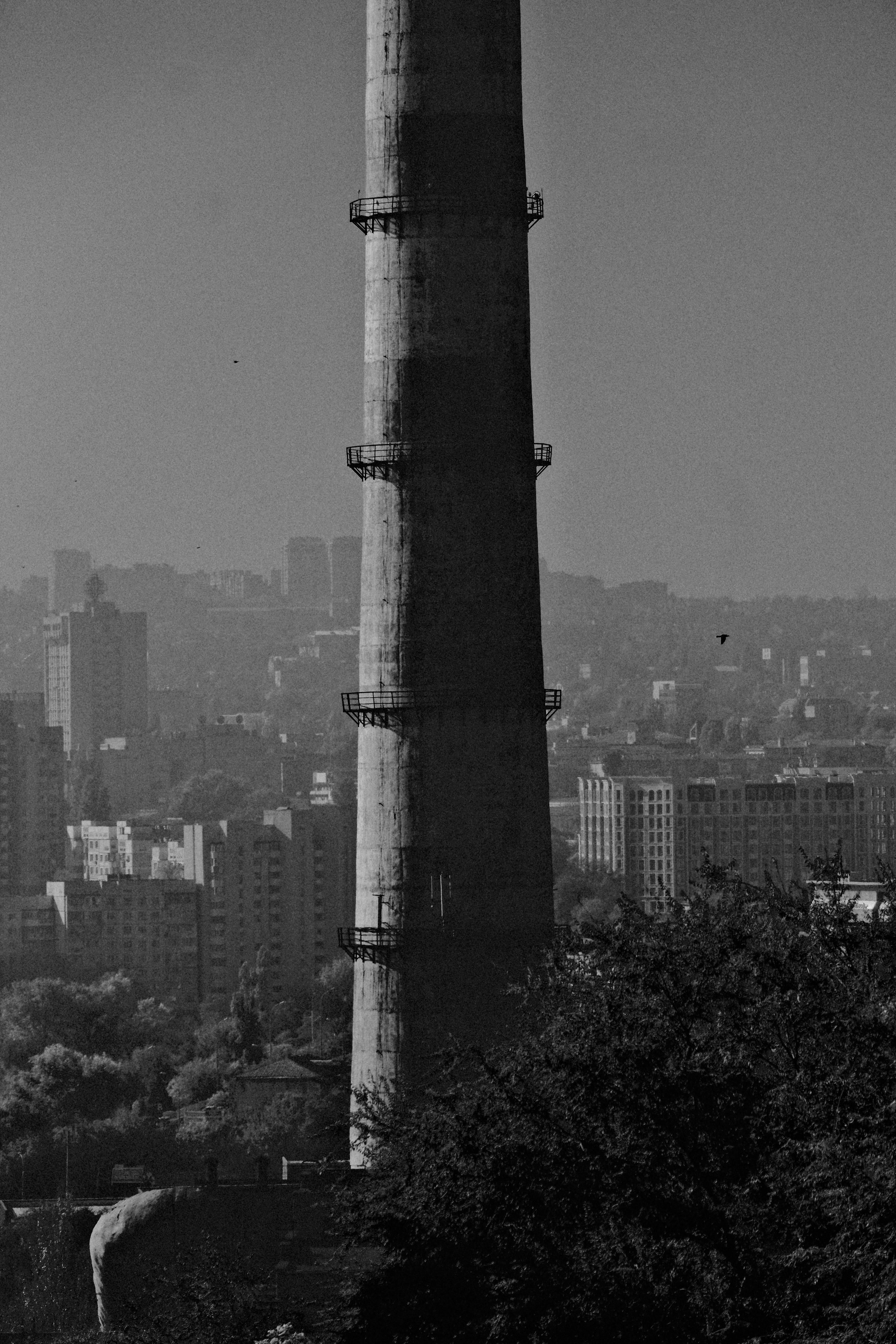 街のスカイラインを撮影した白黒写真