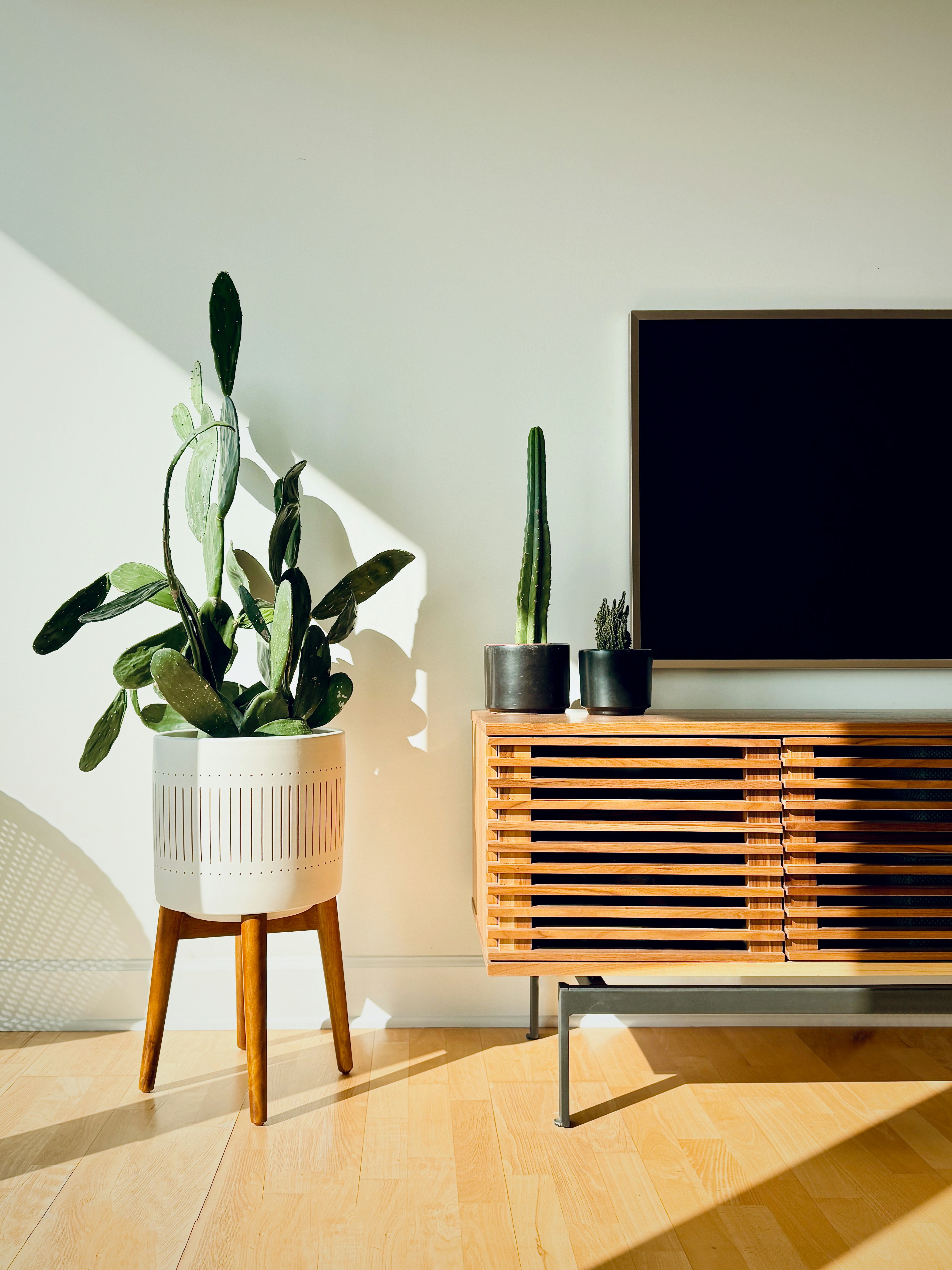 A television sitting on top of a wooden cabinet