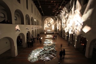 A large building with a lot of people inside of it