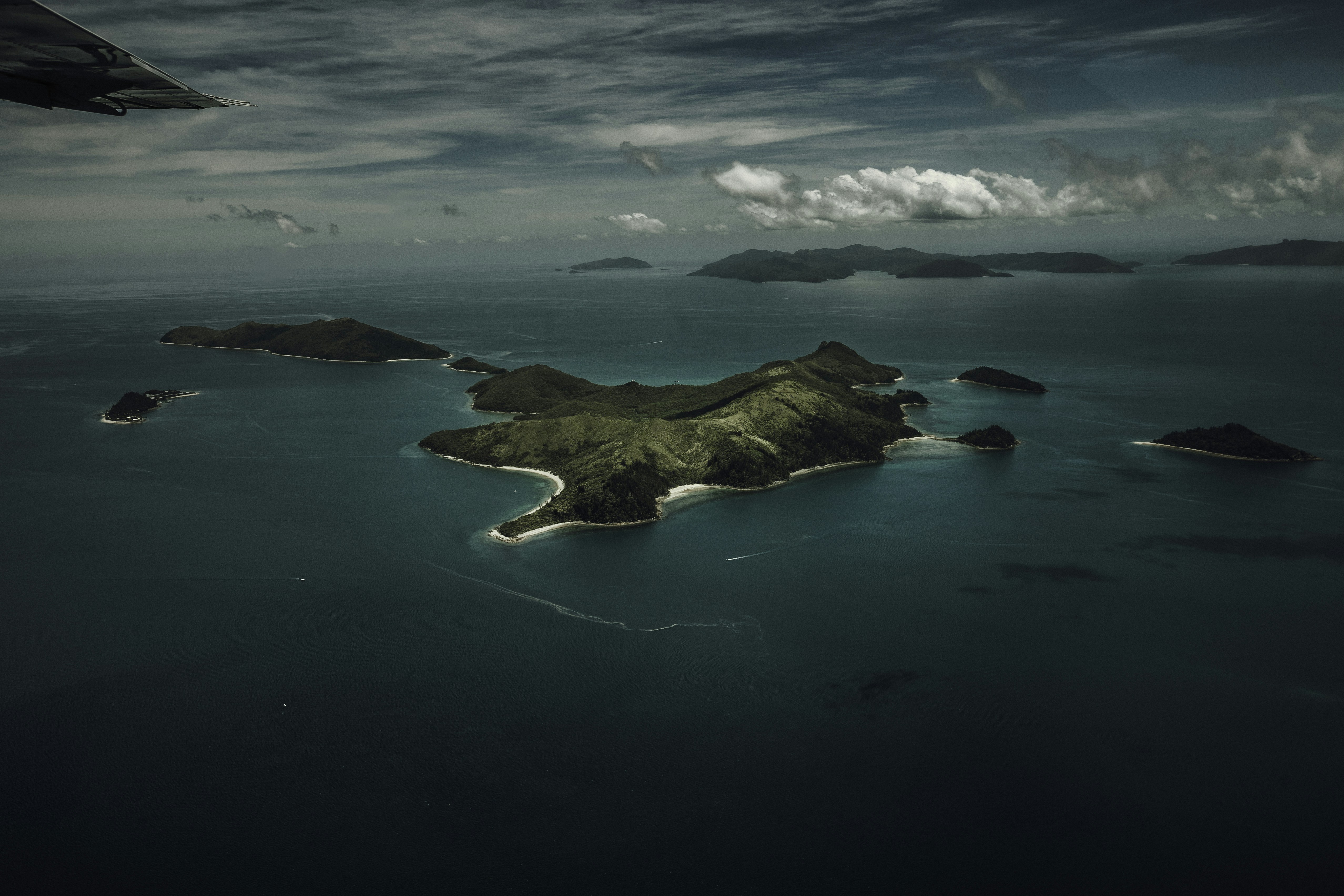 An aerial view of an island in the ocean
