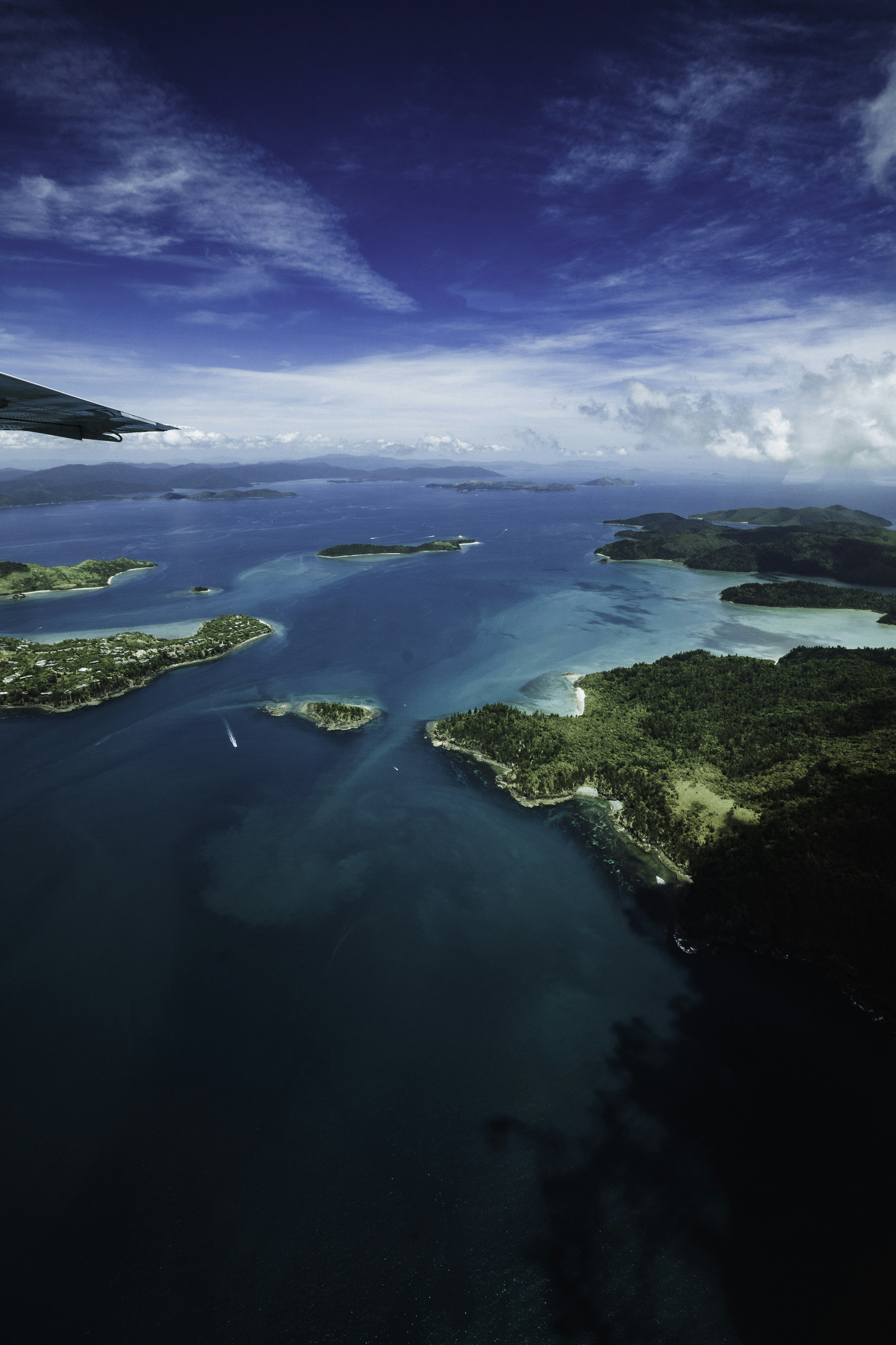An aerial view of an island in the ocean