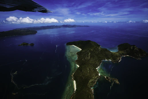 An aerial view of an island in the ocean