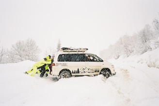 A couple of people that are standing in the snow