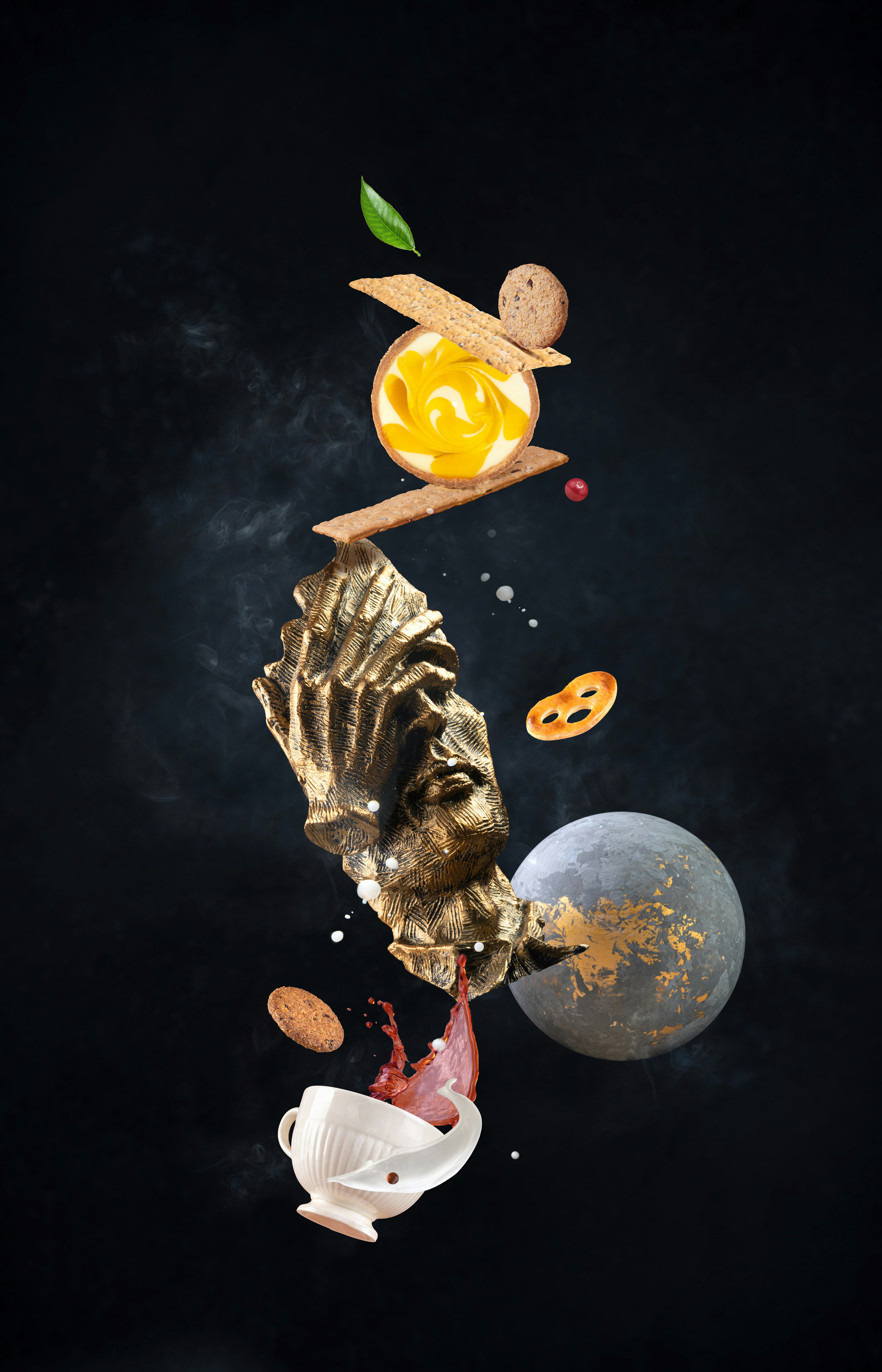 A picture of food flying out of a bowl