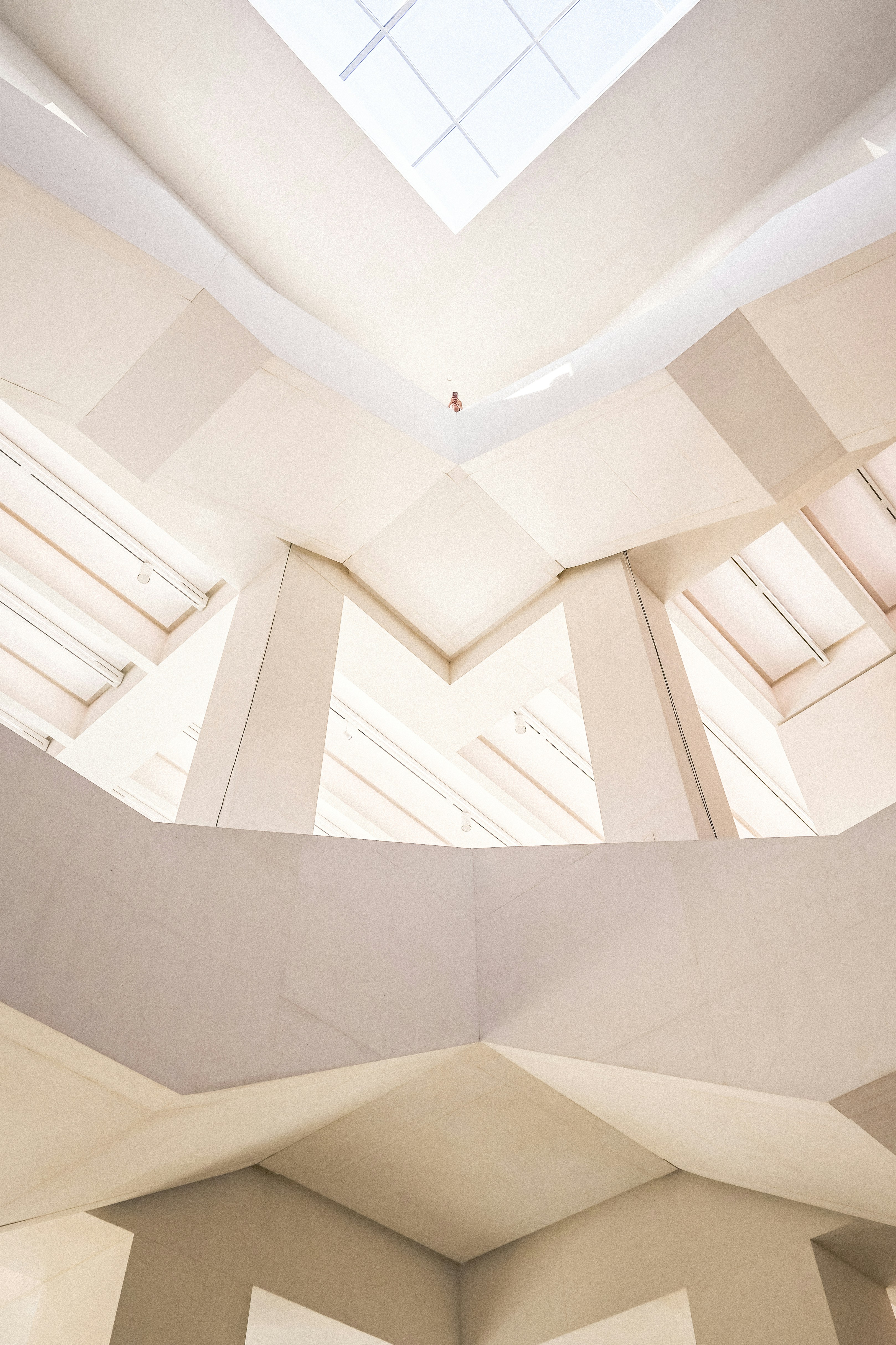 A large room with a skylight and a ceiling