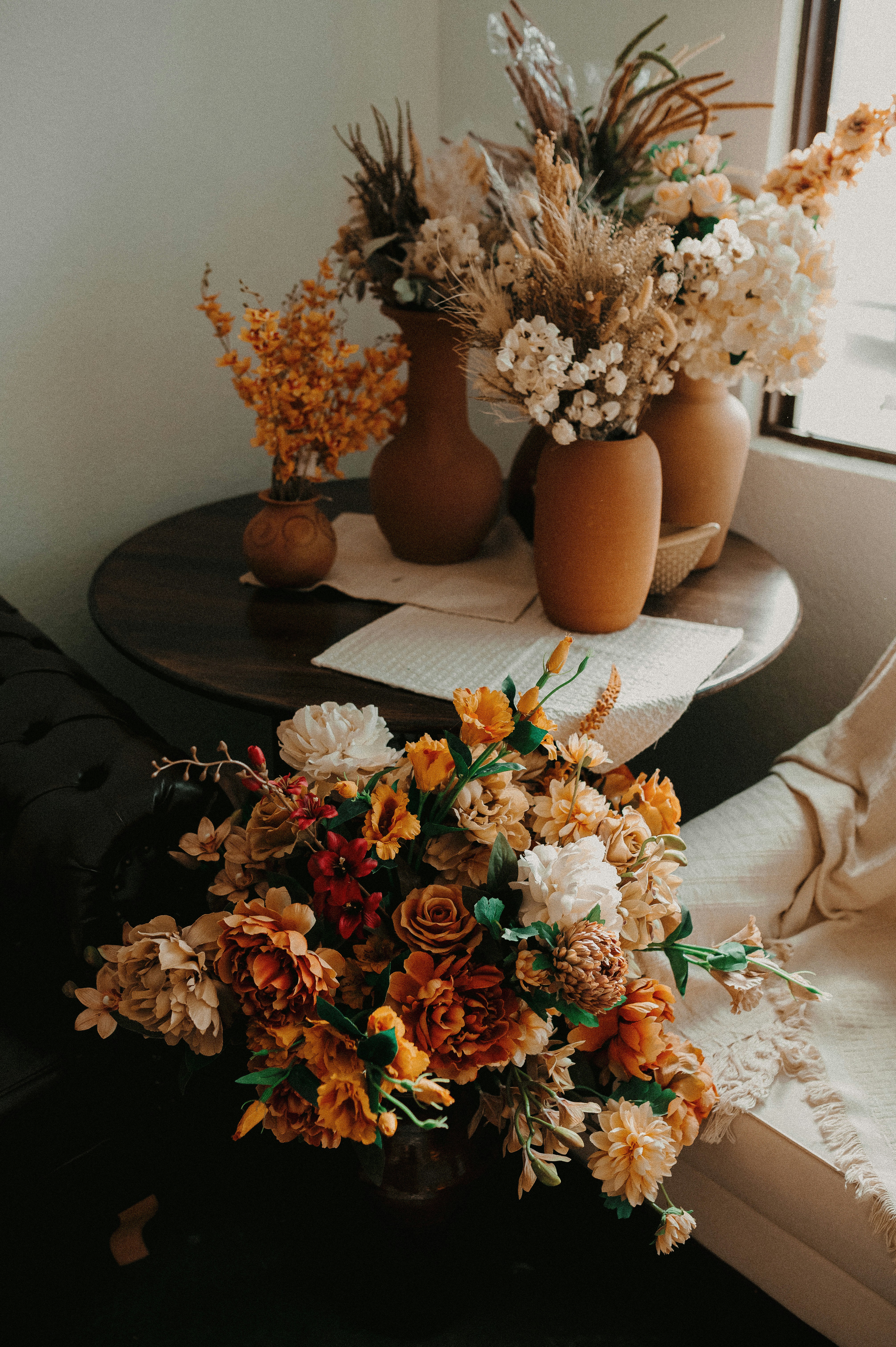 a bunch of flowers that are on a table