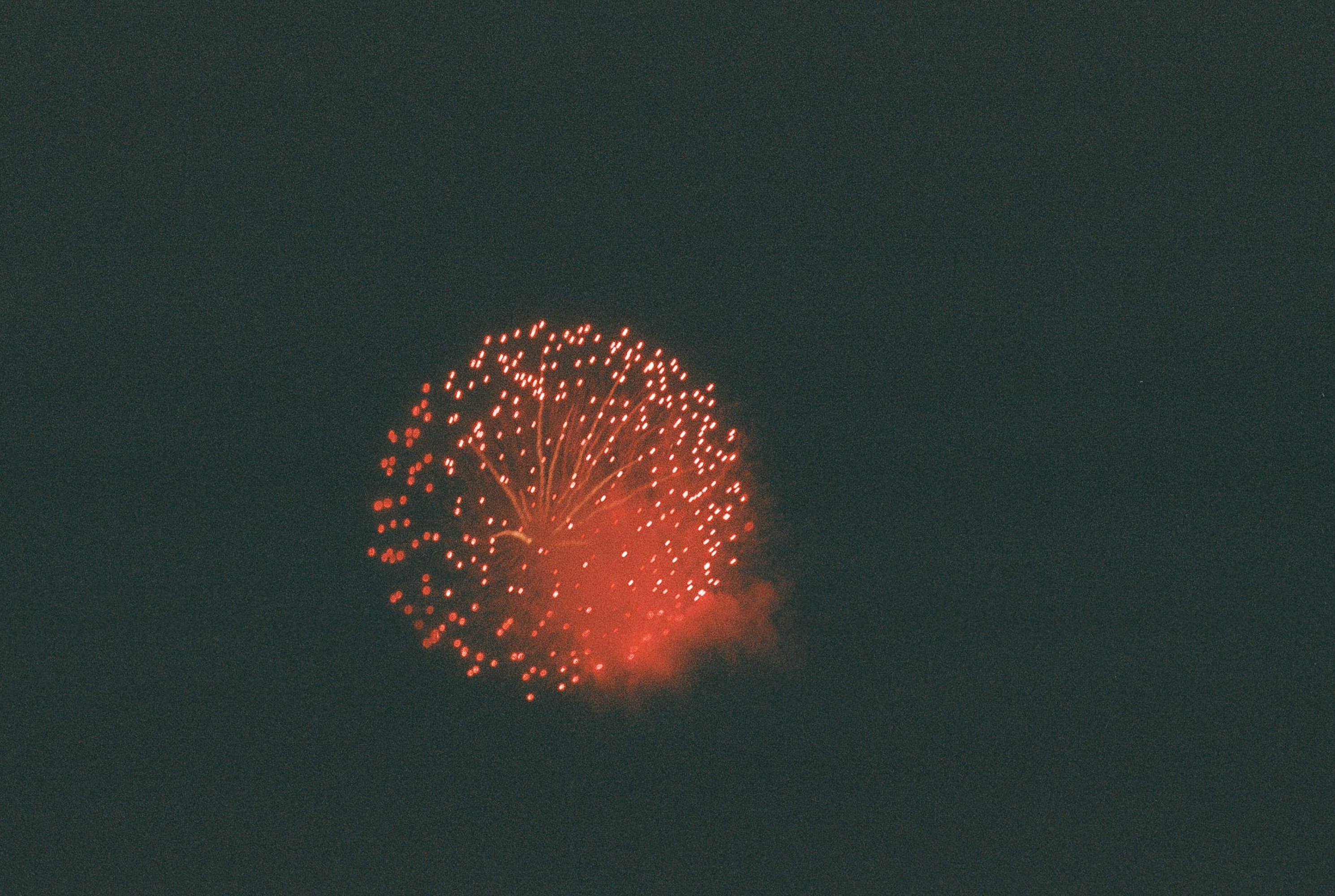 A red and white firework in the night sky