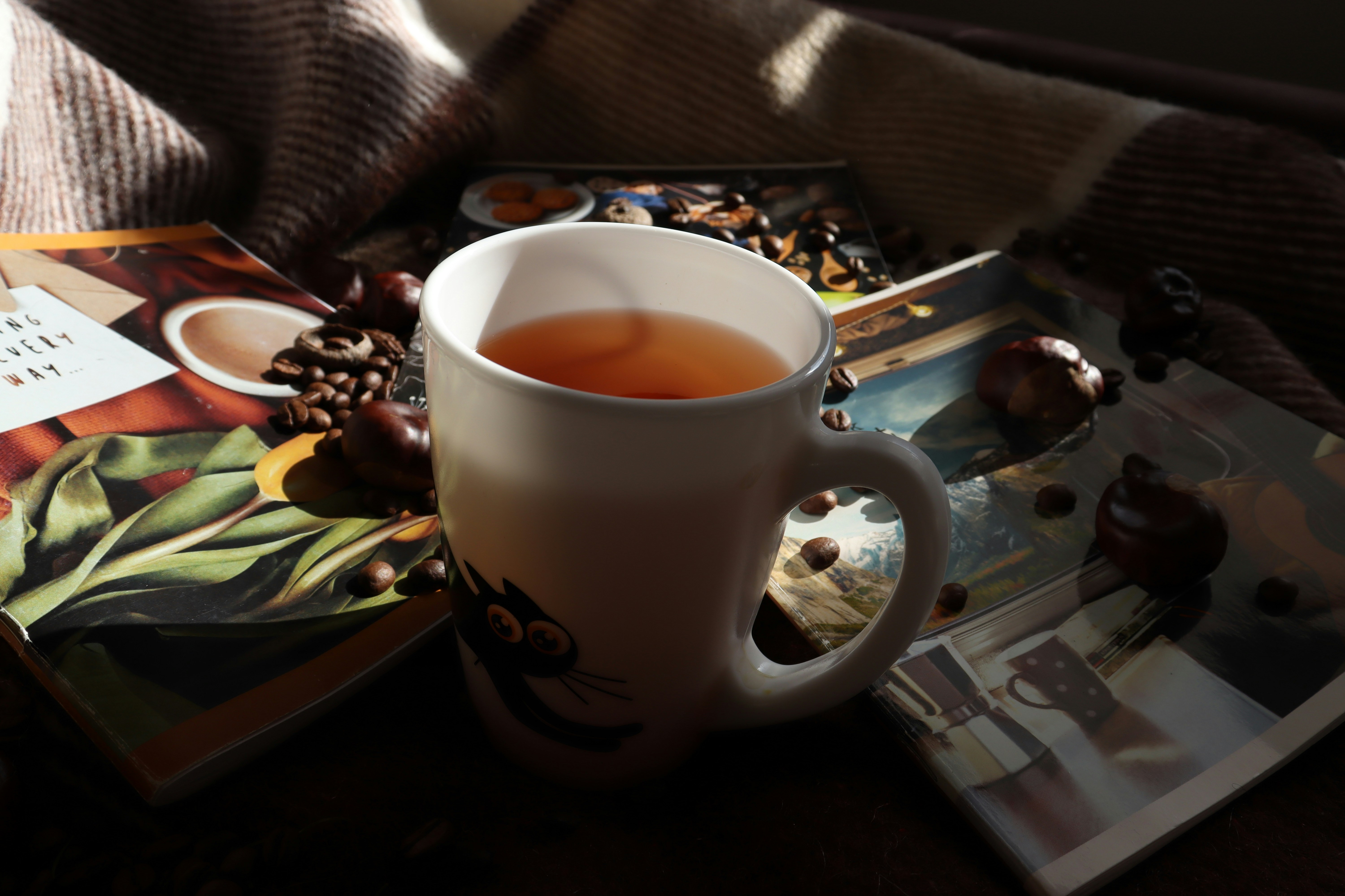 A cup of tea sitting on top of a table