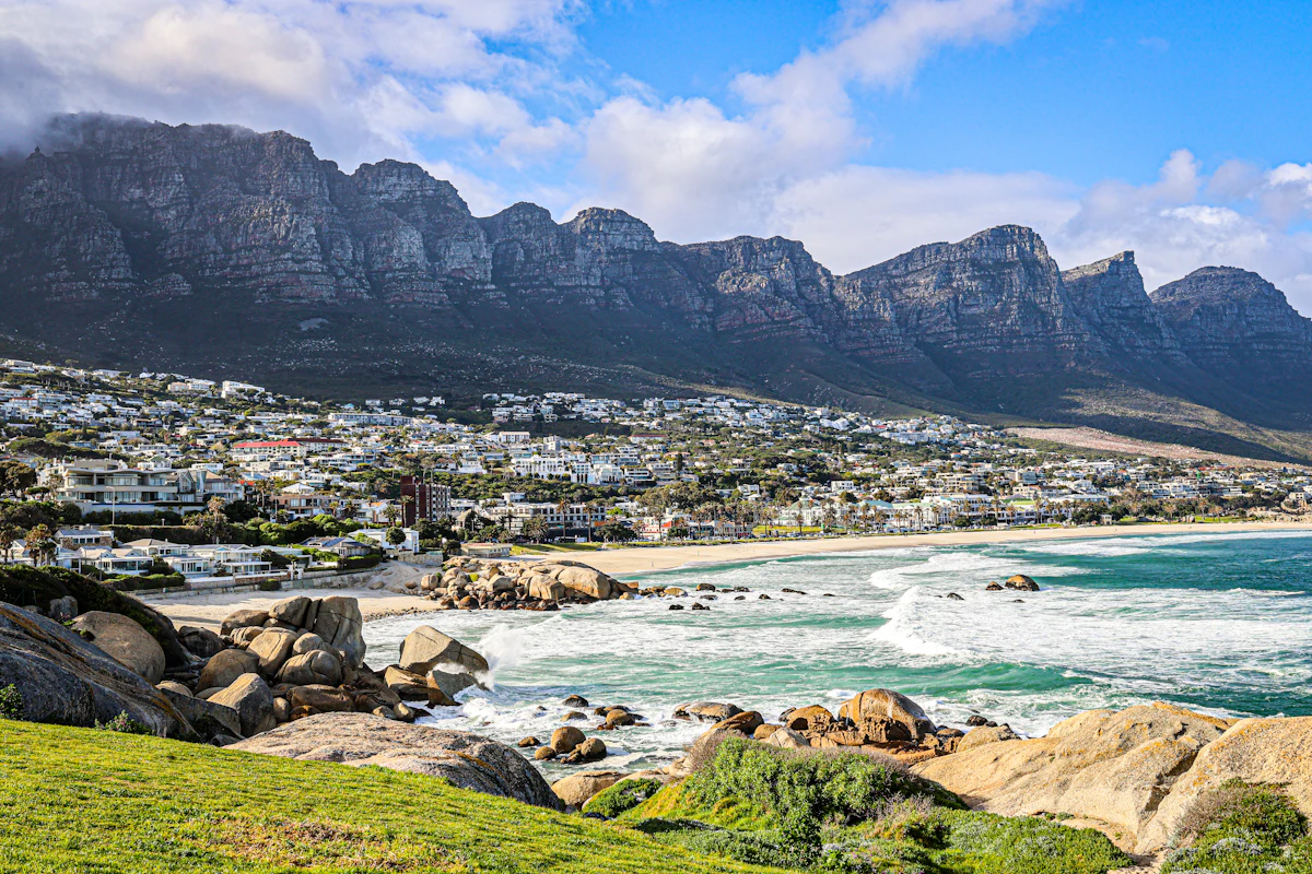 Table Mountain rising above Cape Town with the city and coastline visible below