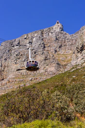 A cable car going up the side of a mountain