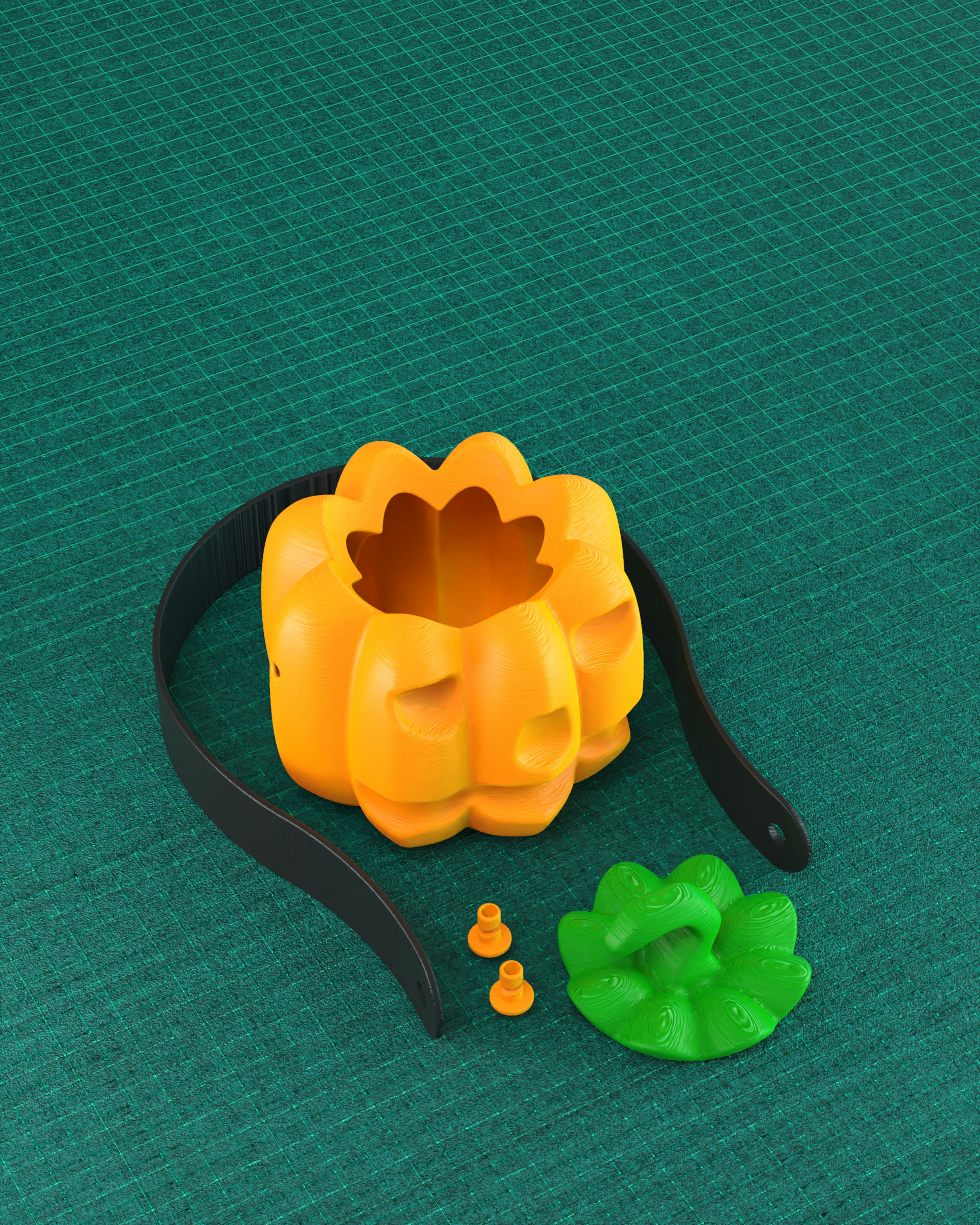 A yellow flower shaped object sitting on top of a green surface