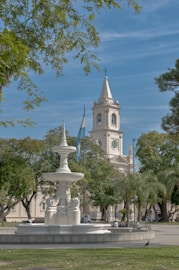 A large white building with a clock tower