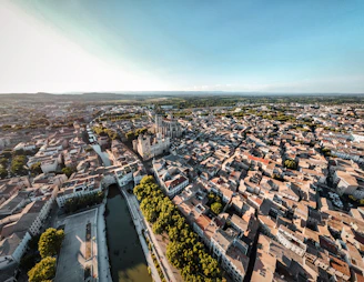 An aerial view of a city with lots of buildings