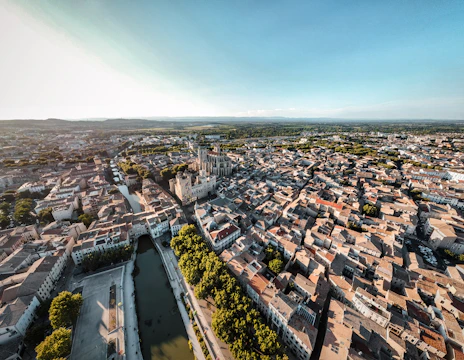 An aerial view of a city with lots of buildings