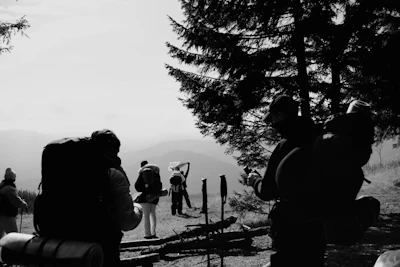 A black and white photo of a group of people