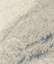 Detailed topographic map of a mountainous region with a lake.