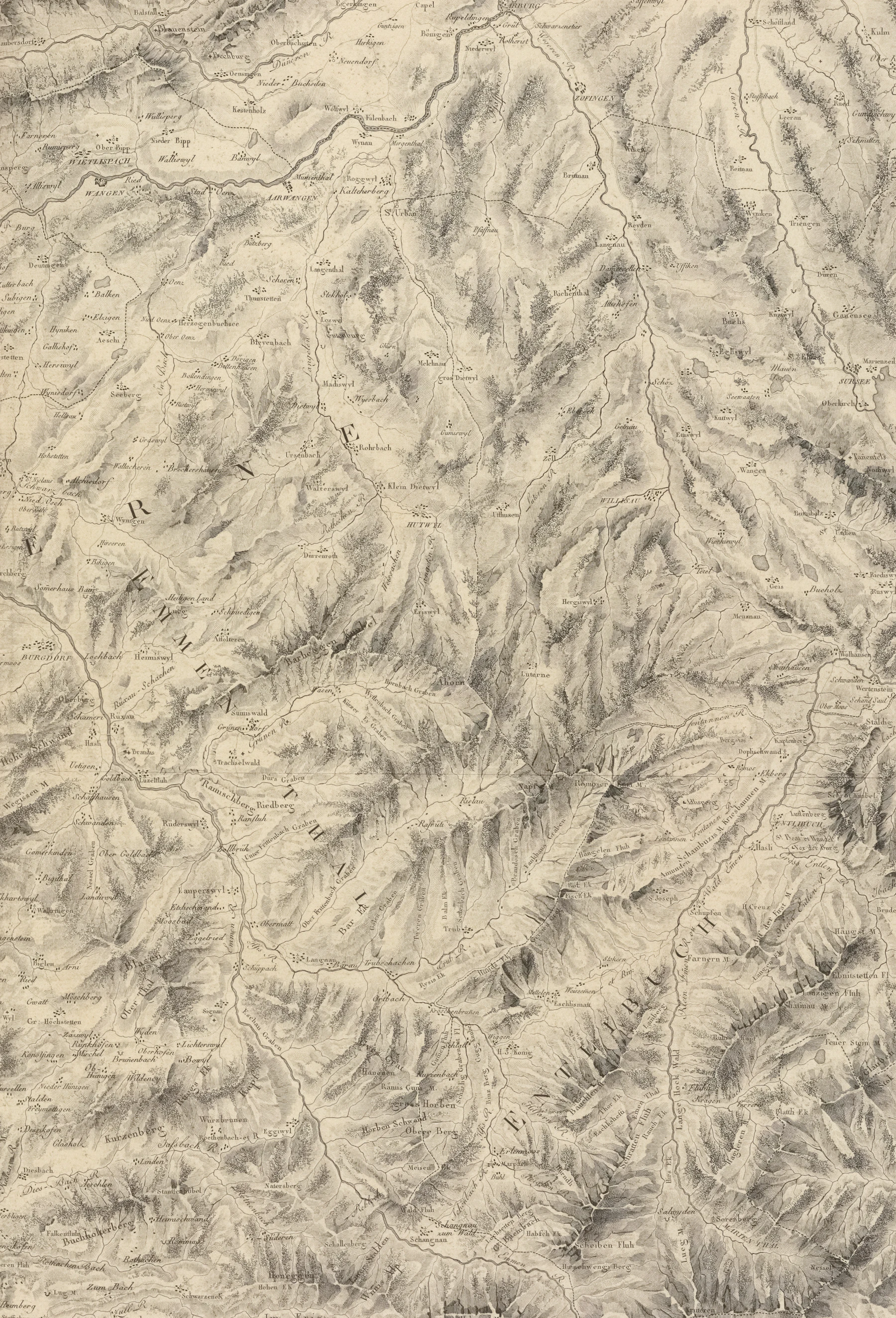 Detailed topographic map showing contour lines of mountainous terrain