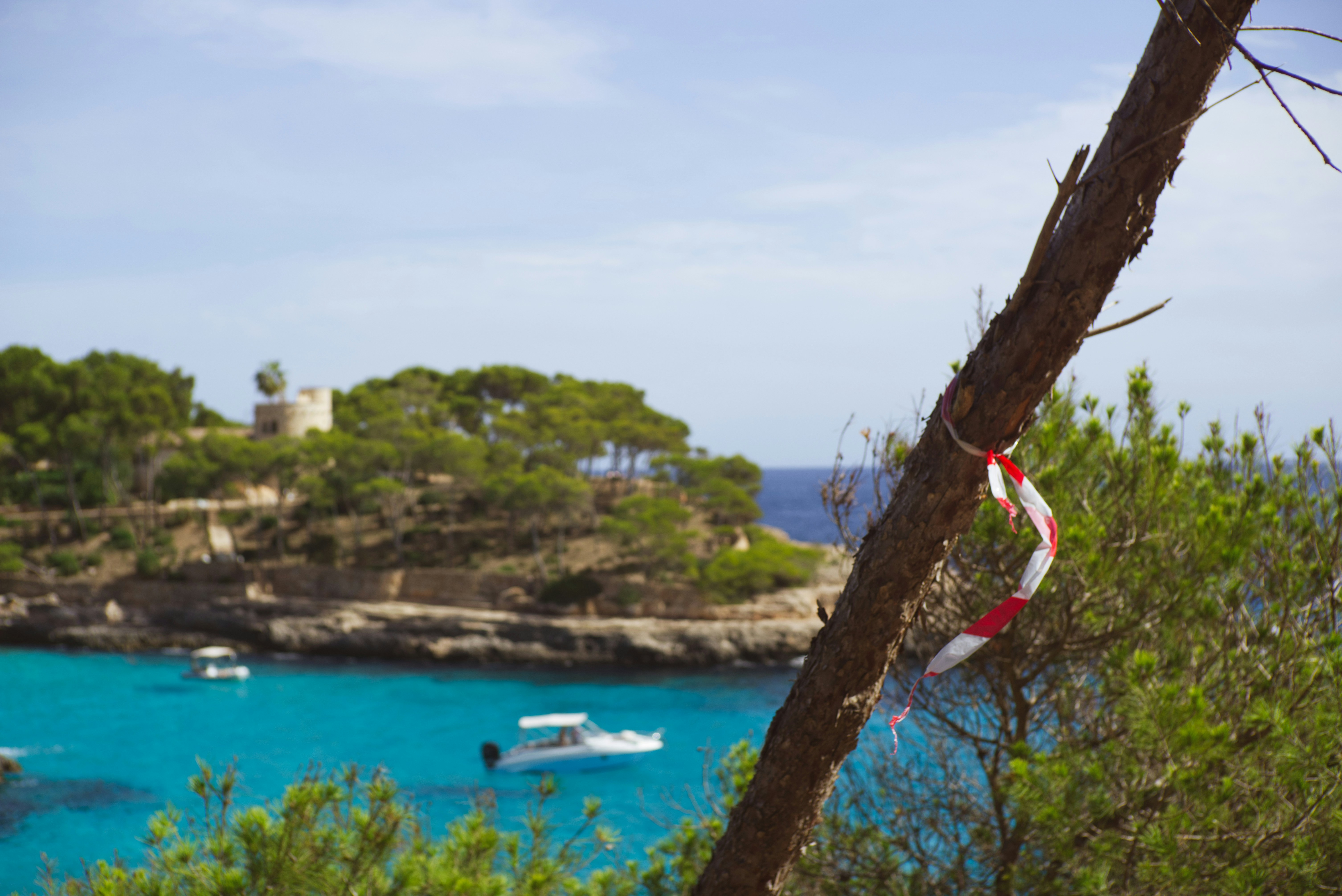 Blick auf ein Gewässer mit Booten darin